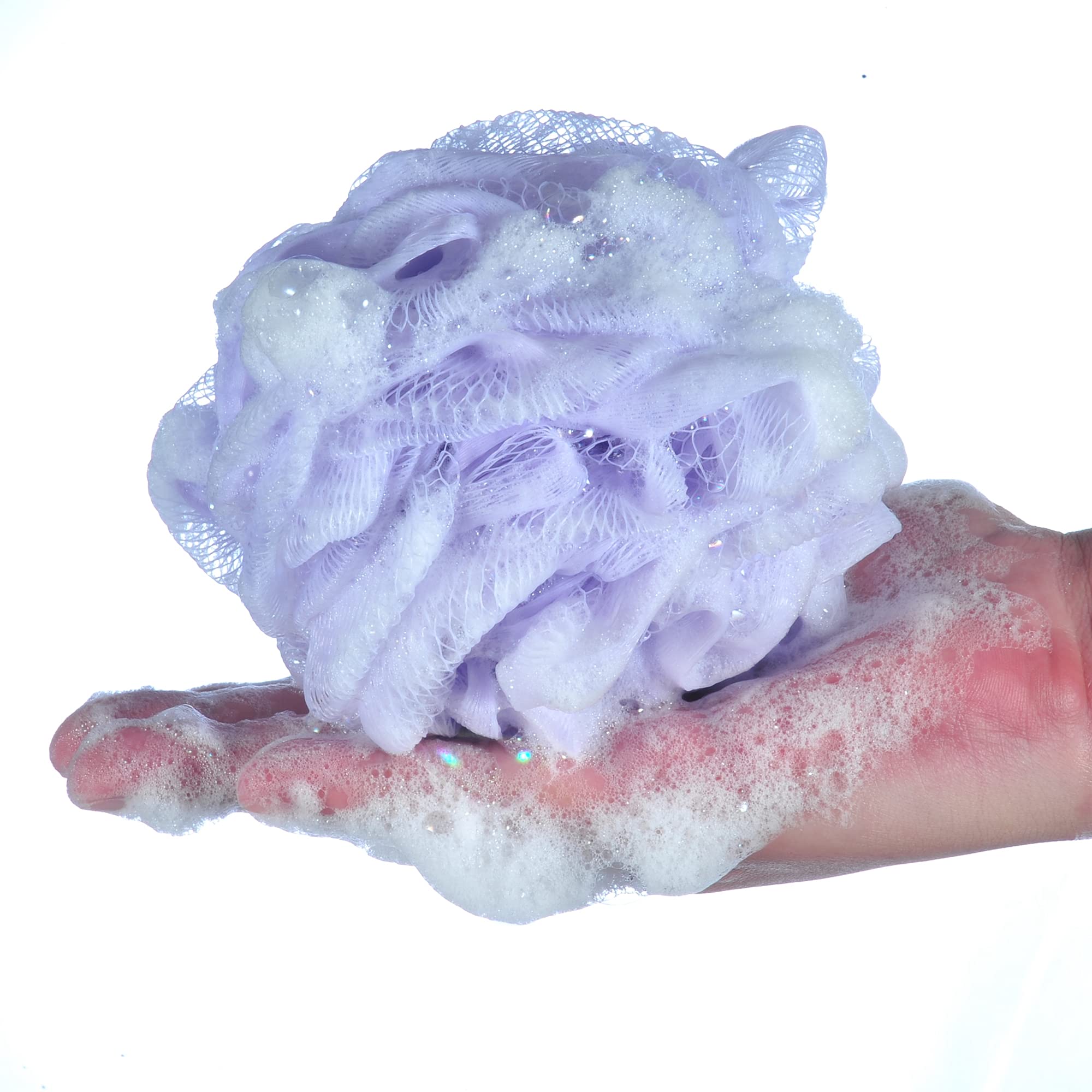 iboodi 60g/pcs Mesh Bath Pouf Shower Loofahs Shower Puff Pack of 4 (Purple)