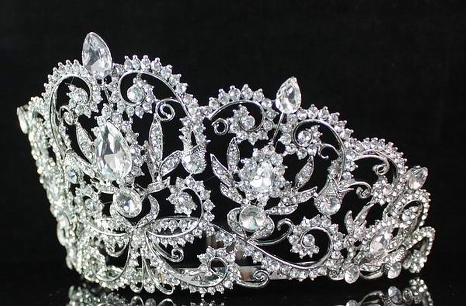 Victorian Clear White Austrian Rhinestone Crystal Tiara Crown With Hair Combs Princess Queen Headband Headpiece Jewelry Beauty Contest Birthday Bridal Prom Pageant Silver T1505 (Clear)