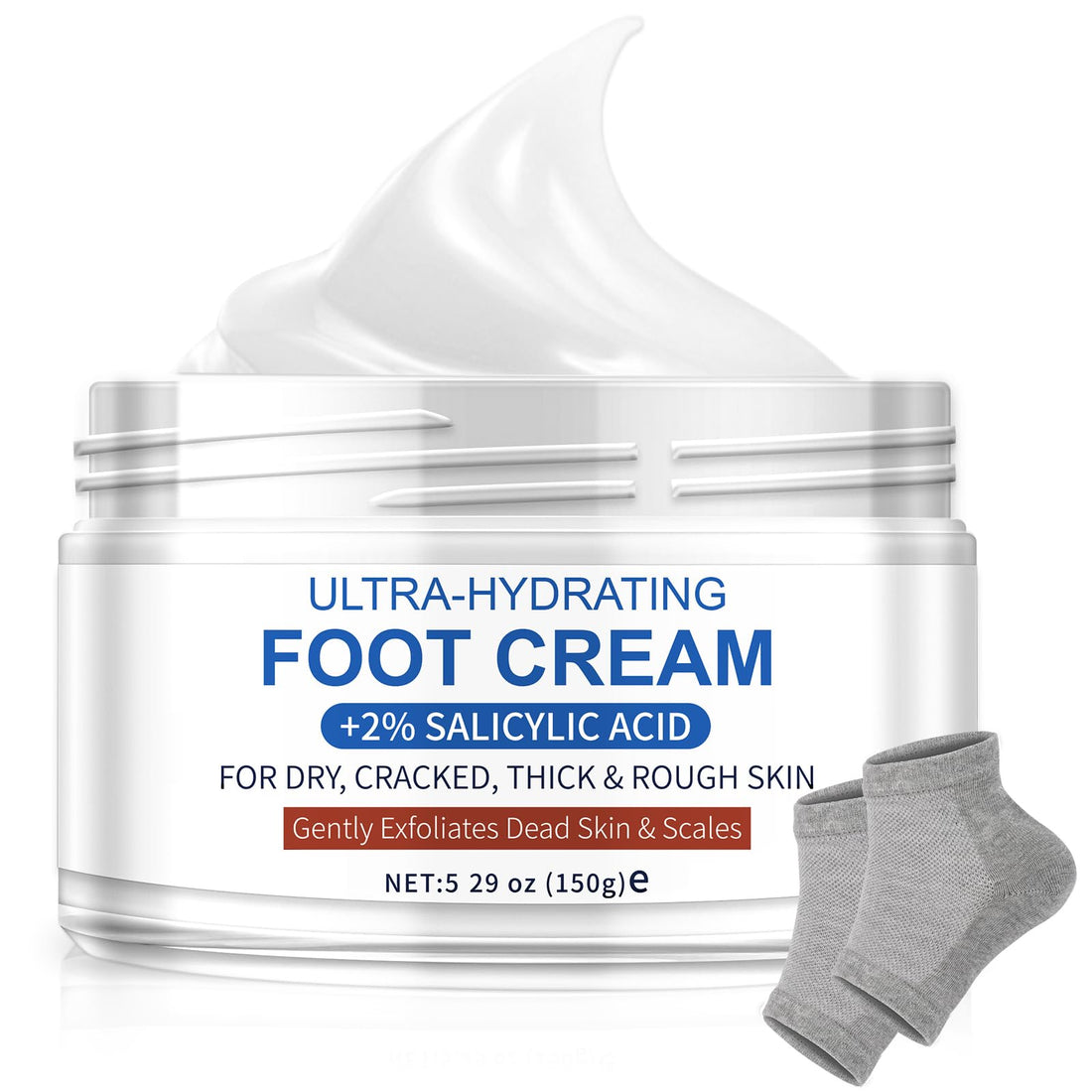 TEAWOO Ultra-Hydrating Foot Cream (Urea Conc. 40.67%), Foot Cream for Dry Cracked Heels and Feet, Pair with Moisturizing Heel Socks for Cracked Heel Treatment, Heel Socks Included (5.29 OZ/150g)
