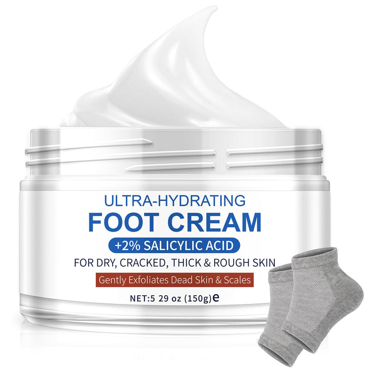 TEAWOO Ultra-Hydrating Foot Cream (Urea Conc. 40.67%), Foot Cream for Dry Cracked Heels and Feet, Pair with Moisturizing Heel Socks for Cracked Heel Treatment, Heel Socks Included (5.29 OZ/150g)