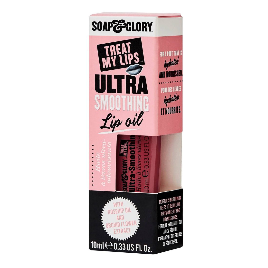 Soap & Glory Treat My Lips Ultra-Smoothing Oil, Sheer Pink - Rosehip Oil + Orchid Flower Extract Hydrating Treatment - Moisturizer for Fine Lines and Wrinkles Around Lips (10 ml)