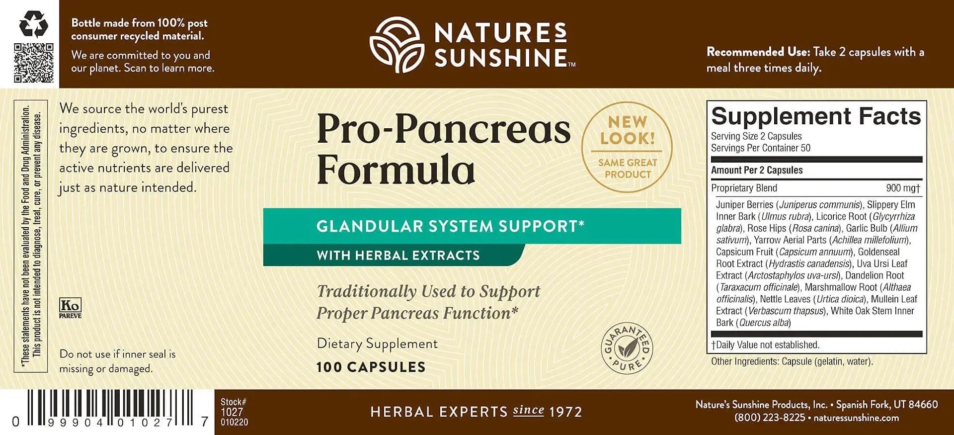 Nature's Sunshine Pro-Pancreas, 100 Capsules, Kosher | Herbal Formula Enhances Digestion, Promotes Immunity, and Helps the Liver and Pancreas