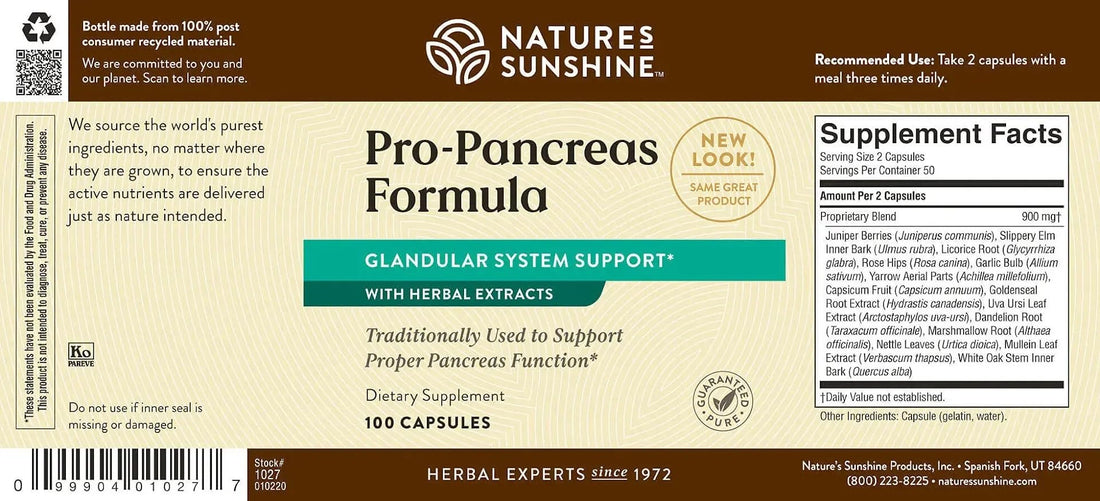 Nature's Sunshine Pro-Pancreas, 100 Capsules, Kosher | Herbal Formula Enhances Digestion, Promotes Immunity, and Helps the Liver and Pancreas