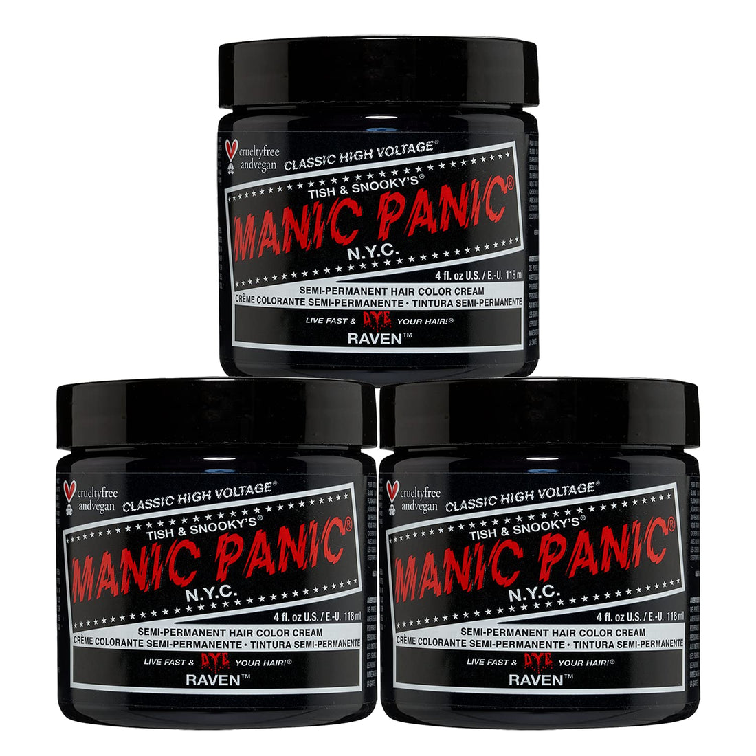 Manic Panic Semi-Permament Haircolor Raven 4oz Jar (3 Pack)
