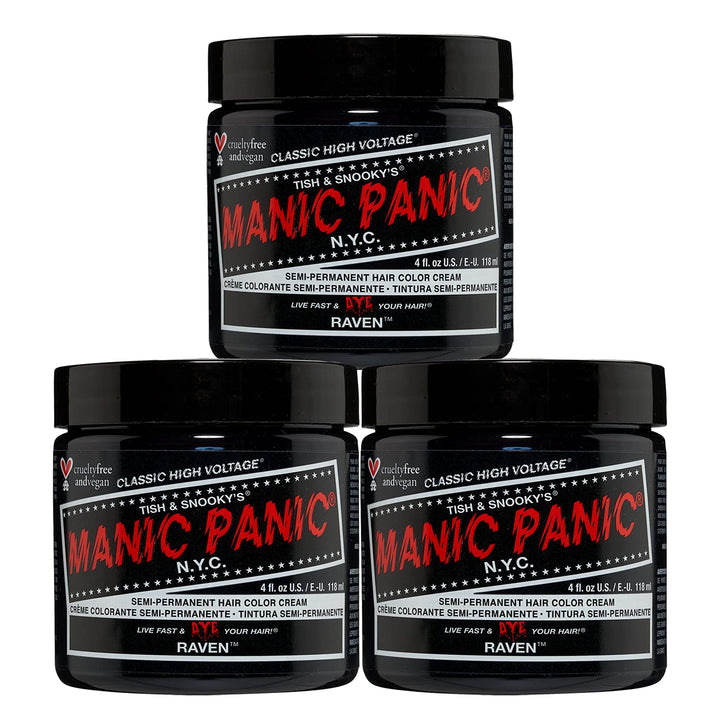 Manic Panic Semi-Permament Haircolor Raven 4oz Jar (3 Pack)