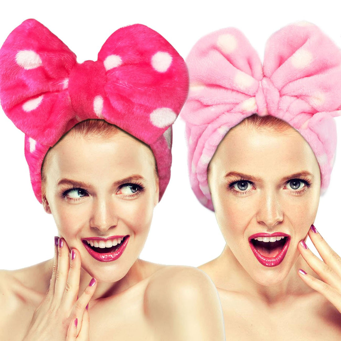 Hairizone Cosmetics Headbands for Washing Face Shower Spa Mask, Soft and Cute Big Bowknot Hair Bands for Women and Girls (Roseo/Pink)