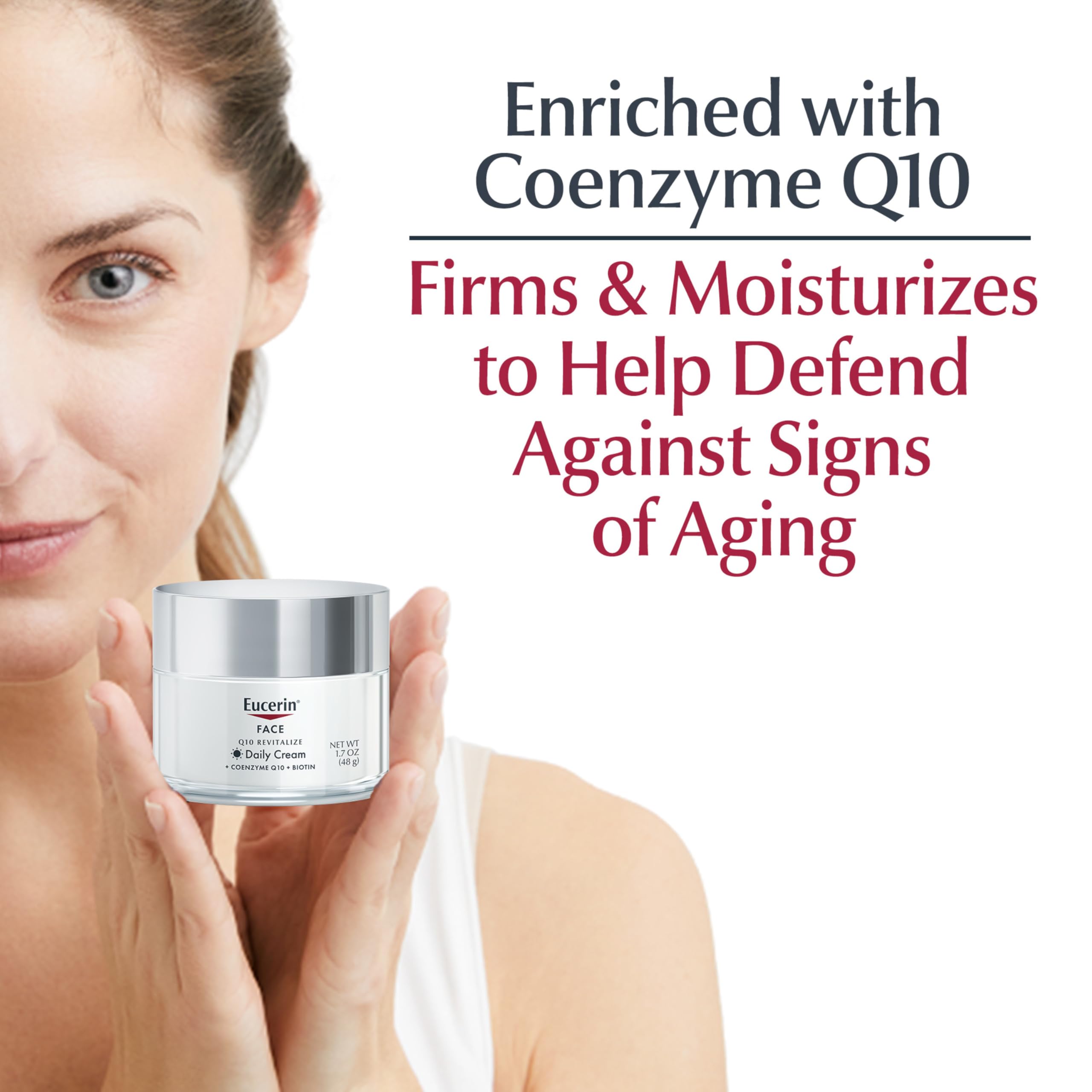 Eucerin Q10 Anti-Wrinkle Face Cream, Unscented Face Cream for Sensitive Skin, 1.7 Oz Jar