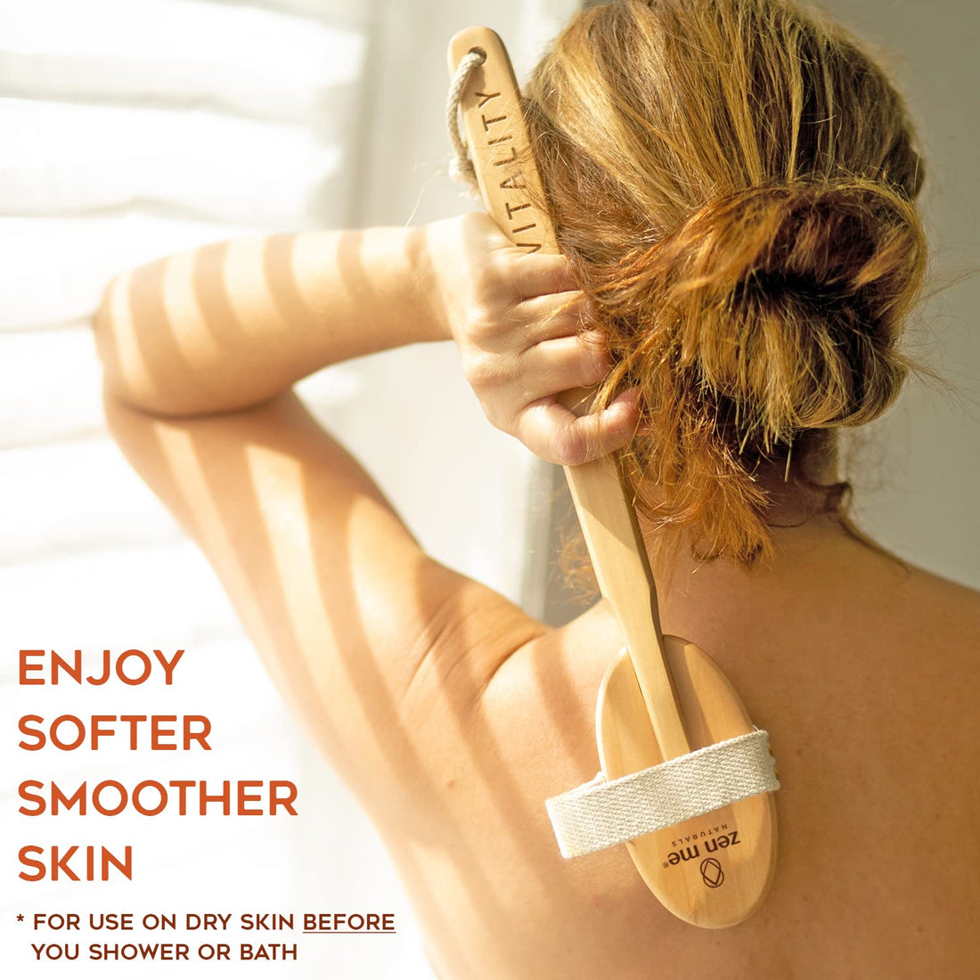 Dry Body Brush by Zen Me for Vitality & Beautiful Skin! Cellulite Treatment, Lifetime Warranty! Natural Skin Brush, Cellulite Massager, Exfoliating Brush, Lose Cellulite & Improve Circulation Fast!