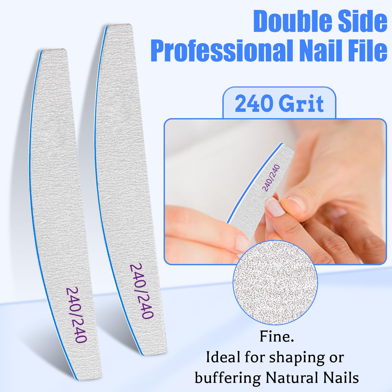 12 PCS Professional Nail File, 240/240 Grit Nail Files for Natural Nails Emery Boards Nail File Doubled Sides Washable Fine Grit Nail File Manicure Tools for Home and Salon Use