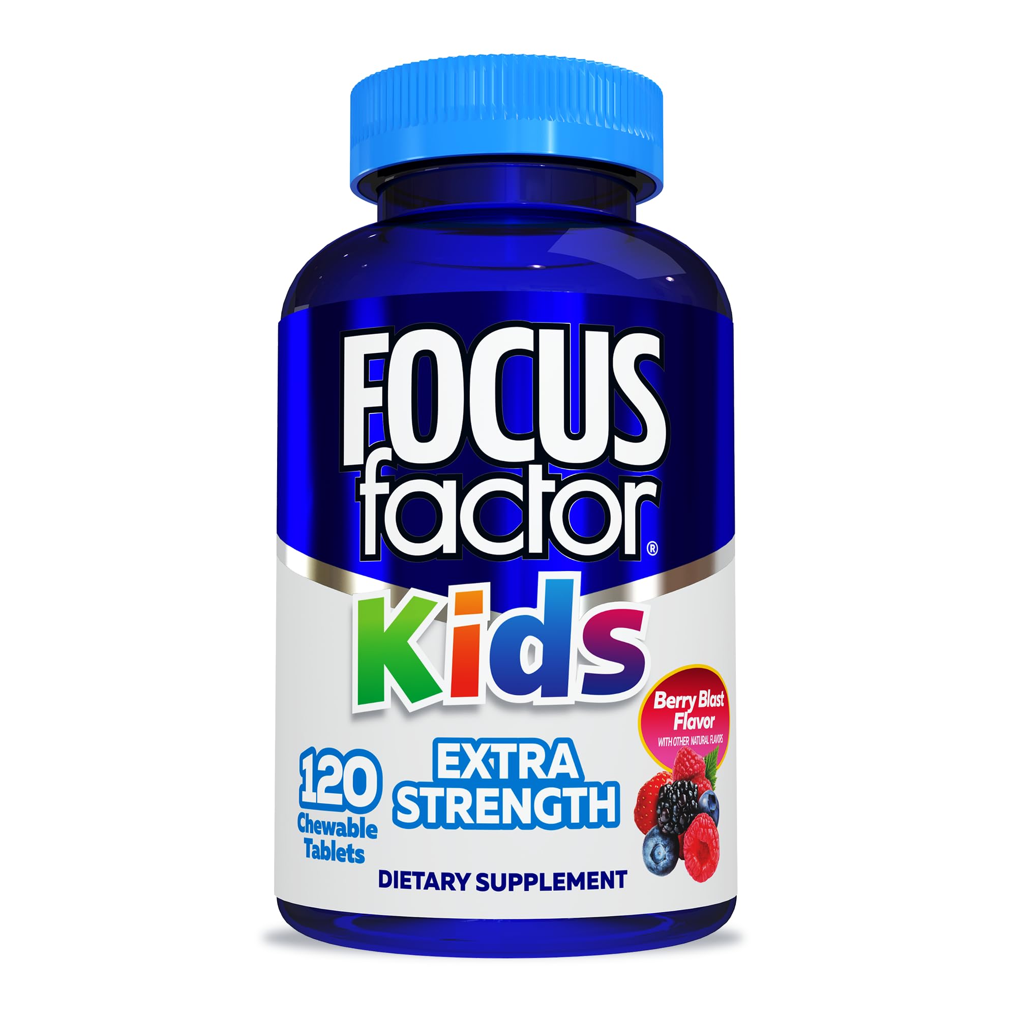 Focus Factor Kids Extra Strength Daily Chewable for Brain Health Support, 120 Count – Vitamins - Quality Formula – Gluten & Dairy Free Supplements for Children – No Artificial Sweetener