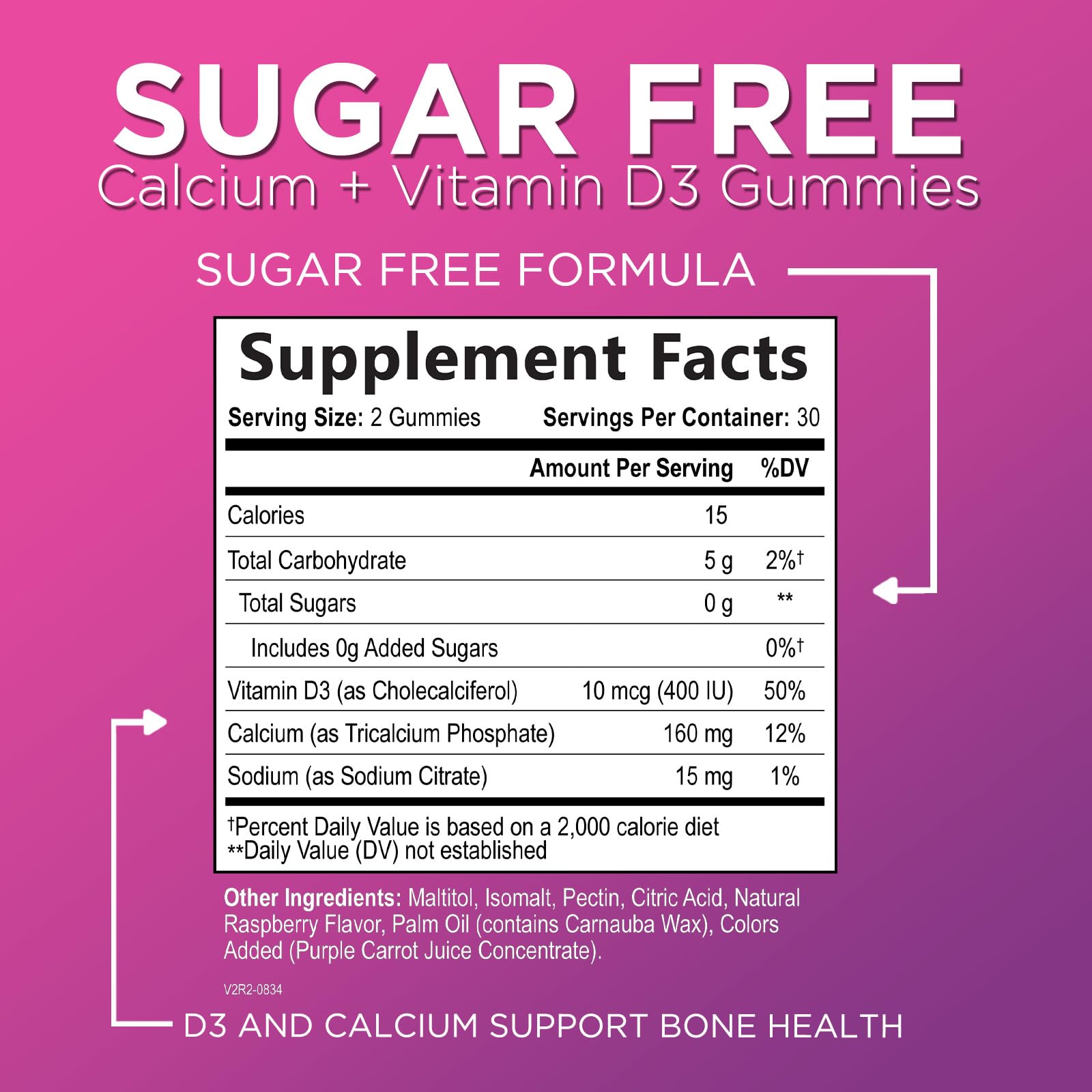 Sugar-Free Calcium Supplements for Women + 400 IU Vitamin D3 - Calcium Chews Gummy for Bone & Immune Support, Supports Teeth & Bone Strength, Chewable Calcium Supplement for Women & Men - 60 Gummies