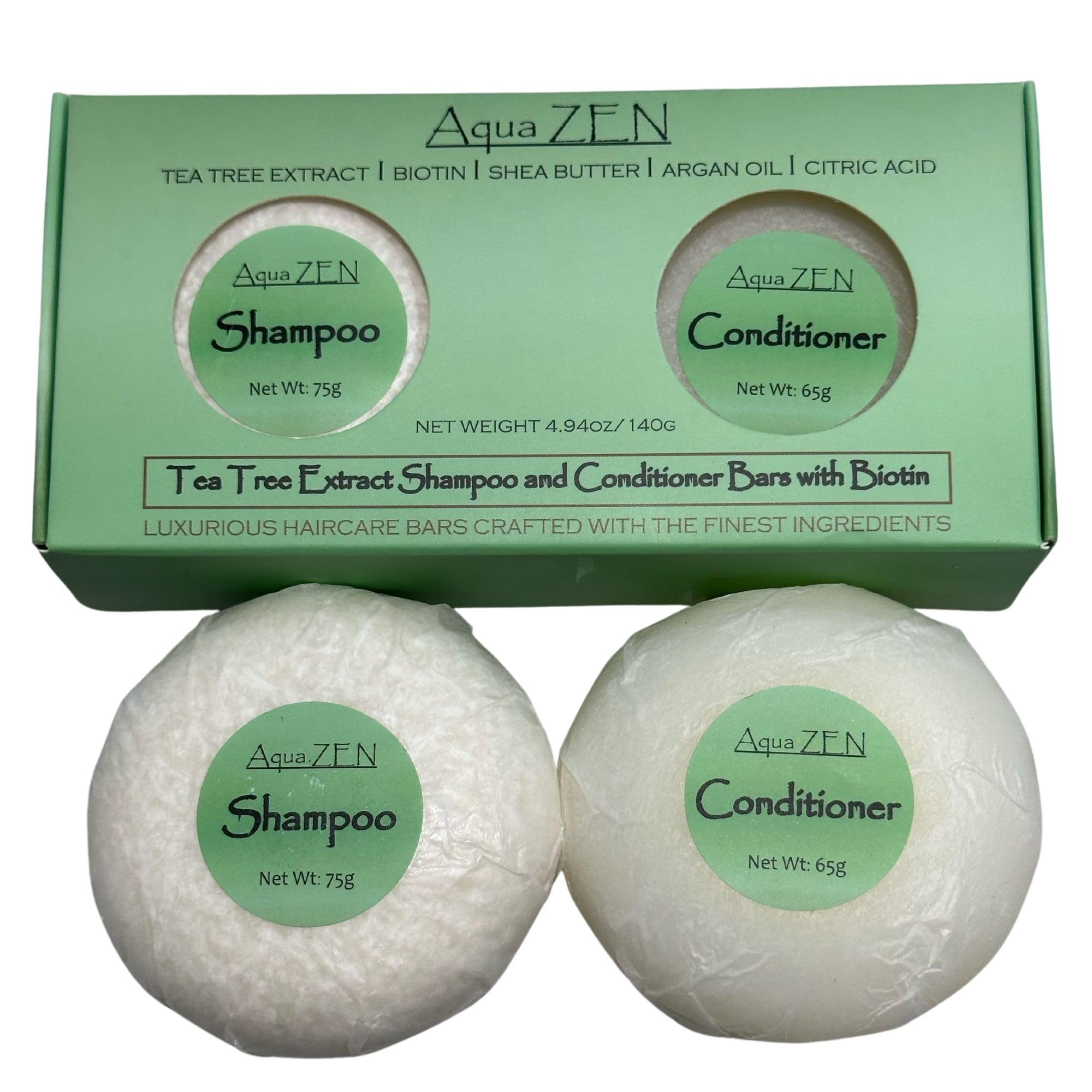 Tea Tree Shampoo & Conditioner Bars Set - Infused with Biotin, Argan Oil, Shea Butter, Citric Acid | Premium Hair Care for All Hair Types | Revitalizing & Nourishing | Travel Shampoo & Conditioner