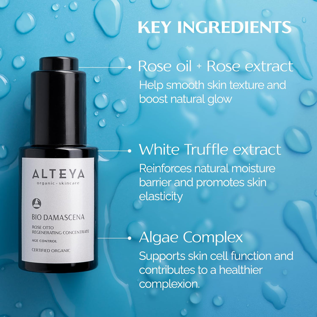 Alteya Organics Regenerating Concentrate NaTrue Certified Organic 1 Fl Oz/30mL Bio Damascena Award-Winning Face Serum With Organic Bulgarian Rose Oil Regenerating, Hydratingand and Rejuvenating