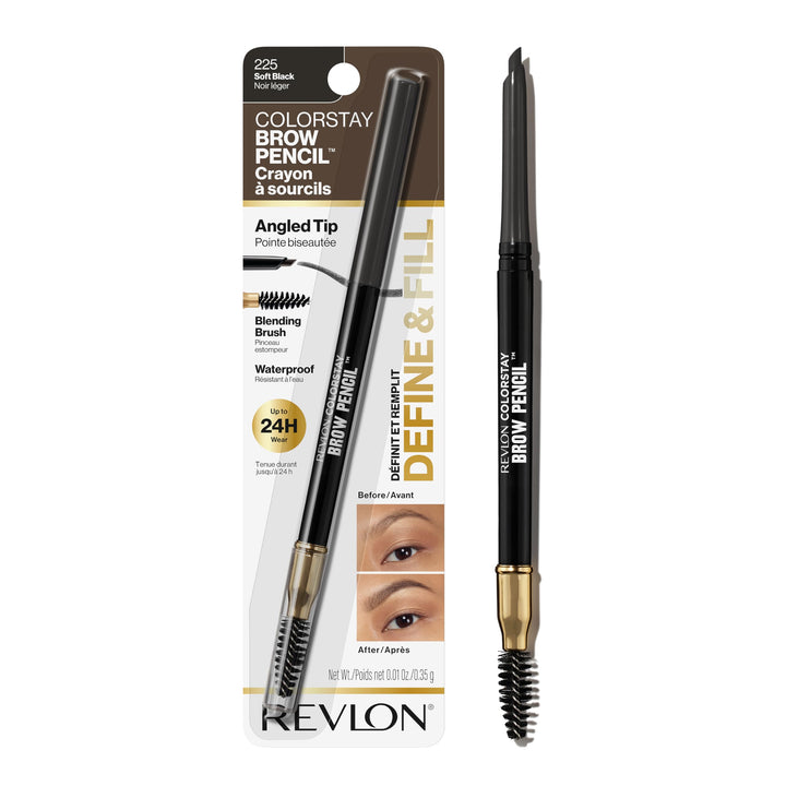 Revlon ColorStay Eyebrow Pencil with Spoolie Brush, Waterproof, Hair-Like Strokes for Natural Looking Brows, 225 Soft Black, 0.021 oz