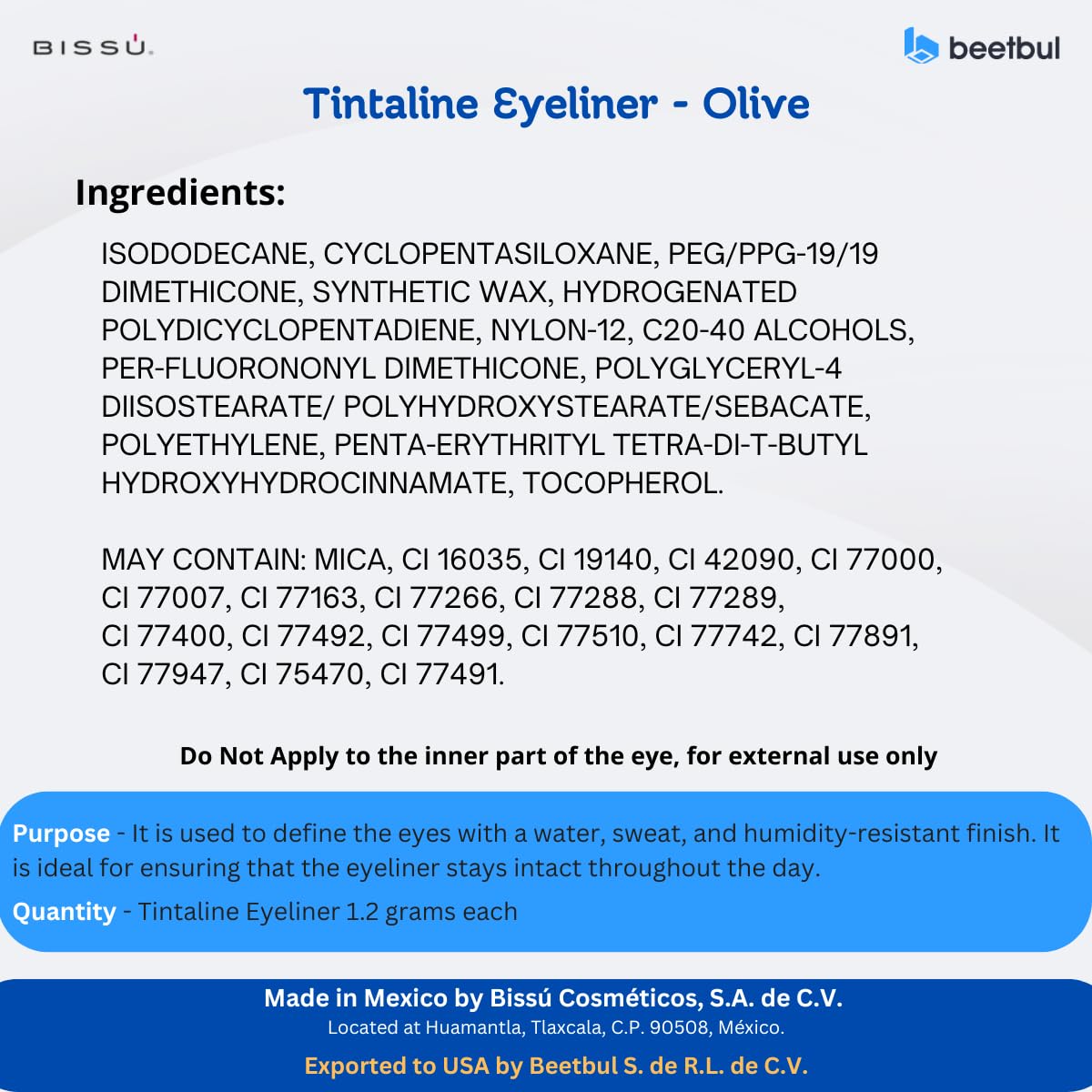 Bissú Tintaline Eyeliner - 25 Vivid Colors, High-Coverage, Long-Lasting & Smudge-Proof (Olive)