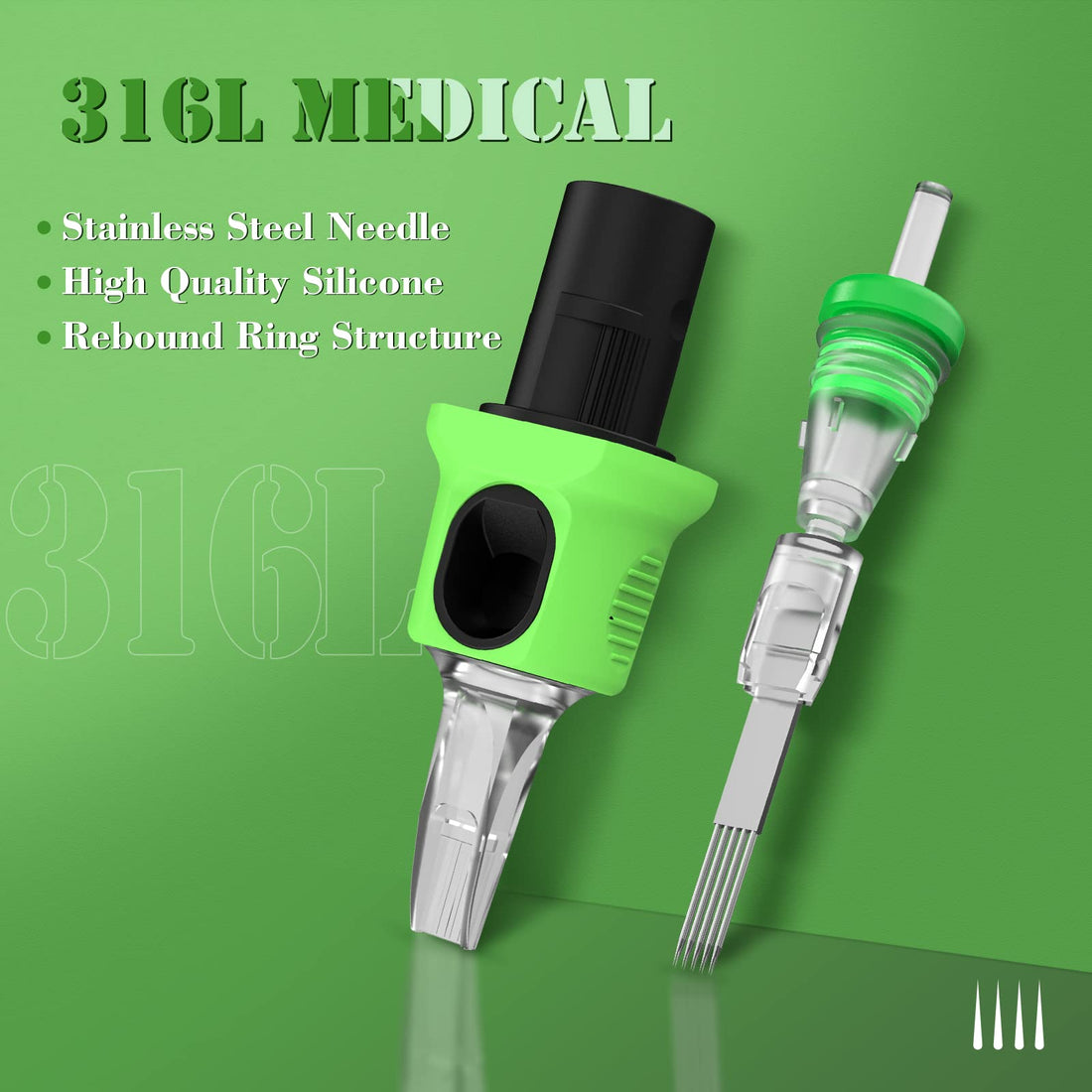 INKin Kelly Tattoo Needles Cartridges Soft Silicone Finger Ledge 7RS 0.35mm Standard Round Shader 16Pcs With Membrane Long Taper Tattoo Machine Pen Supplies (1207RS)