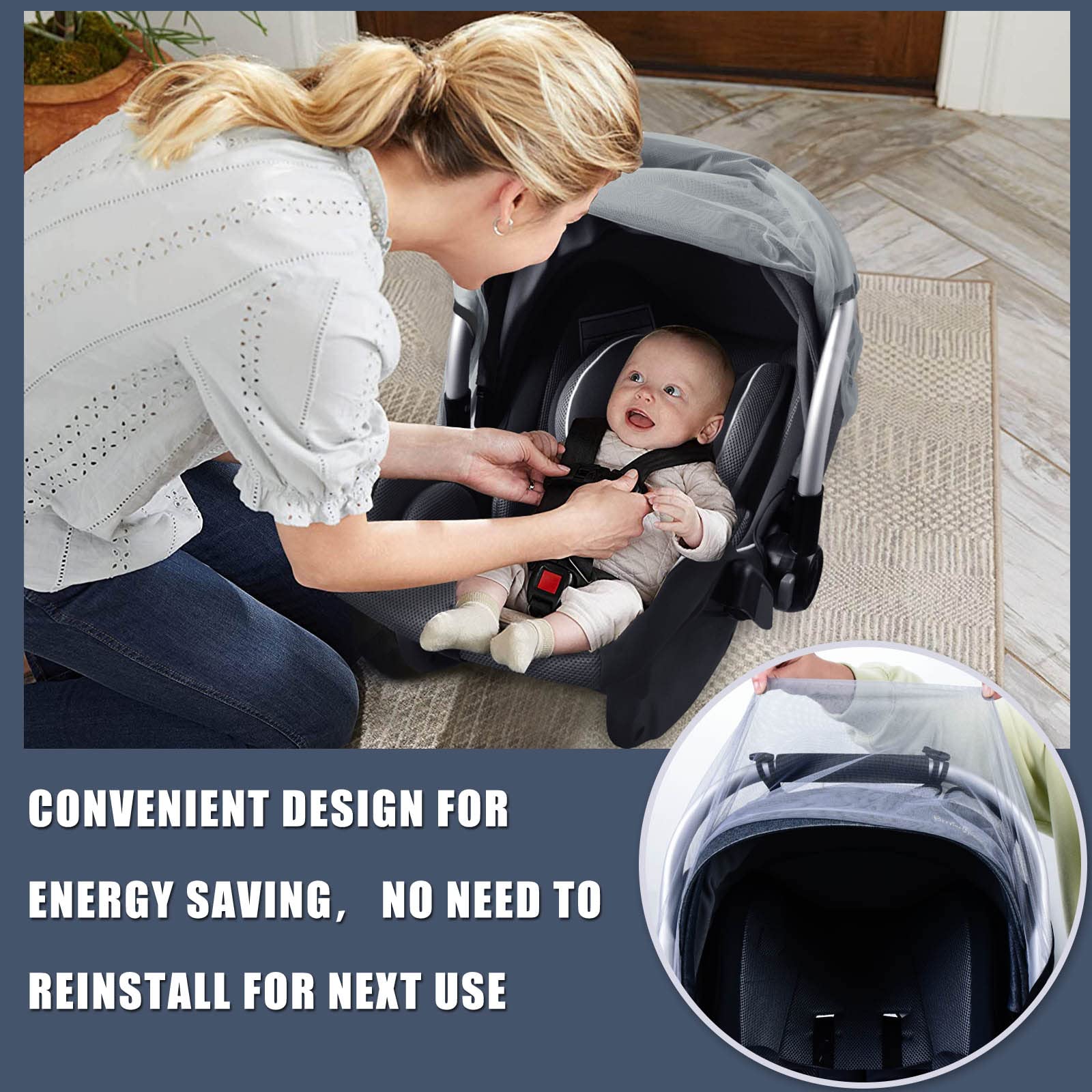 Mosquito Net for Baby Car Seats, Infant Stroller and Bassinets, Infant Car Seat Insect Mesh Net,Breathable,Easy Fitting, Portable Durable & Long Lasting Insect Netting (Gray)…