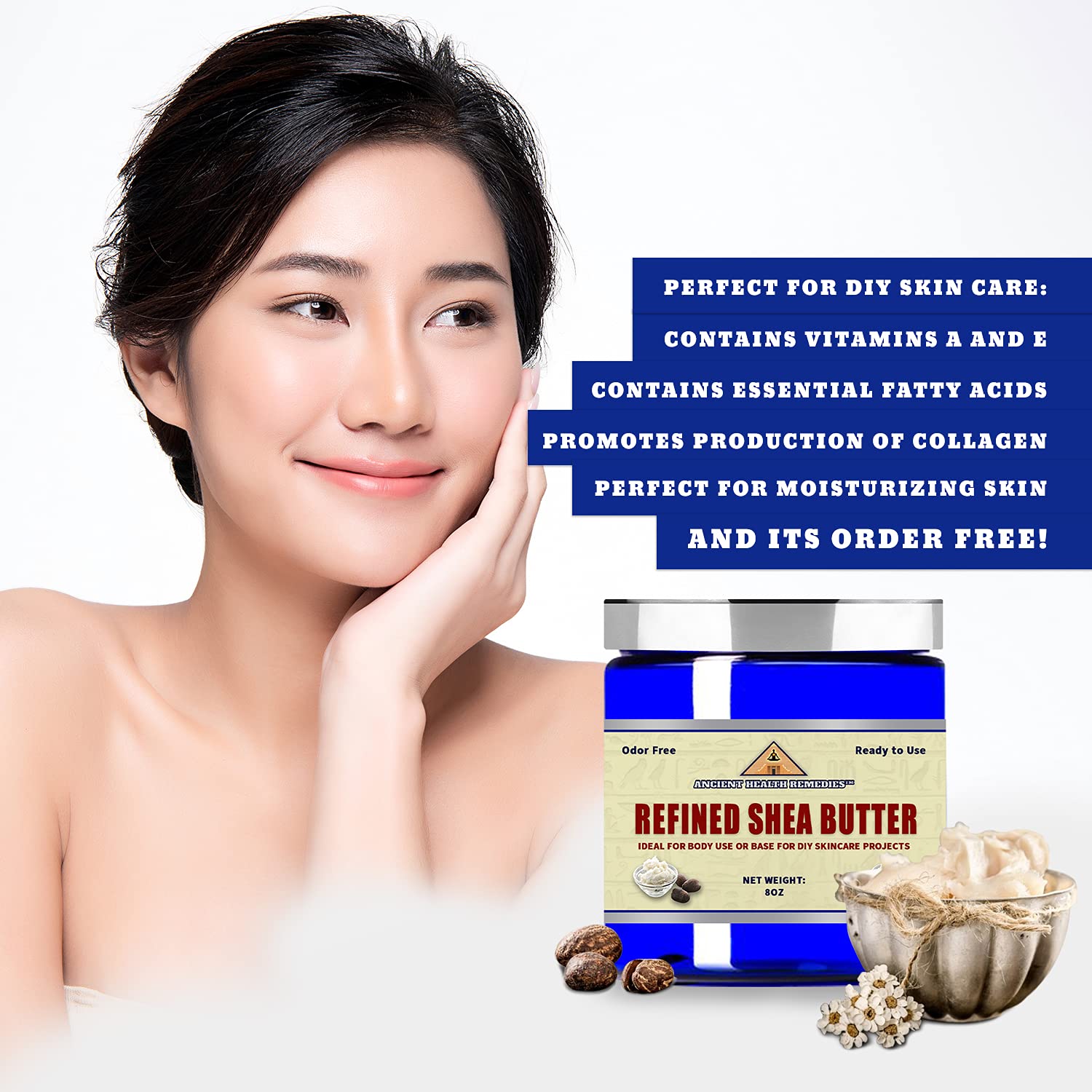 Naturally Refined AFRICAN IVORY WHITE SHEA BUTTER BLOCKS/JAR UNSCENTED Bulk Size for Anti Aging, Dry Skin, DIY Body Butter Recipes Base for Skincare, Babycare and DIY Soap Making Projects. (8 oz)