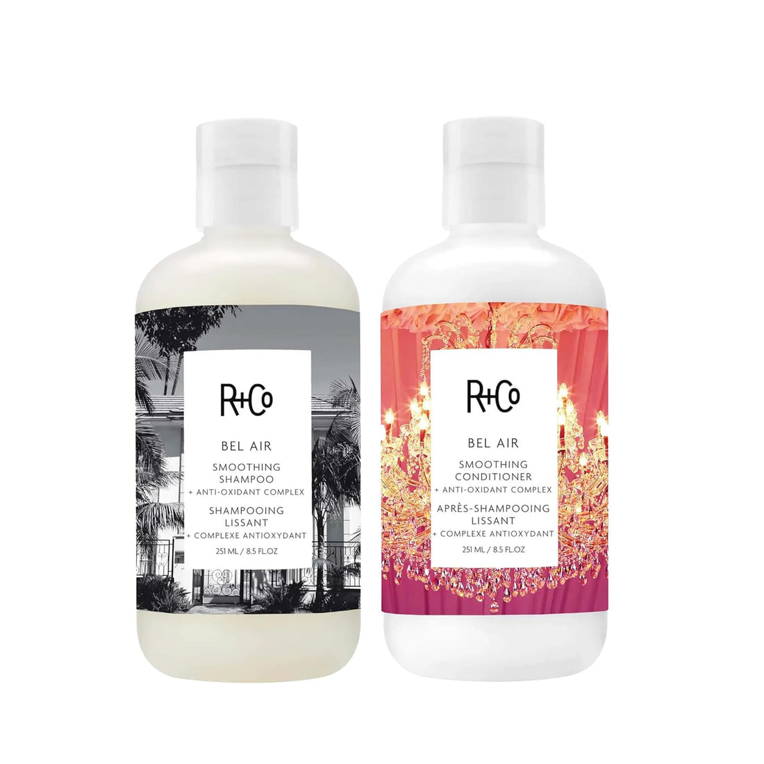 R+Co Bel Air Smoothing Shampoo and Conditioner Set (8.5 Oz) + R+Co Bonus Deluxe Sample (.5 Oz) | Body + Shine + Smoothing for All Hair Types | Vegan + Cruelty-Free |