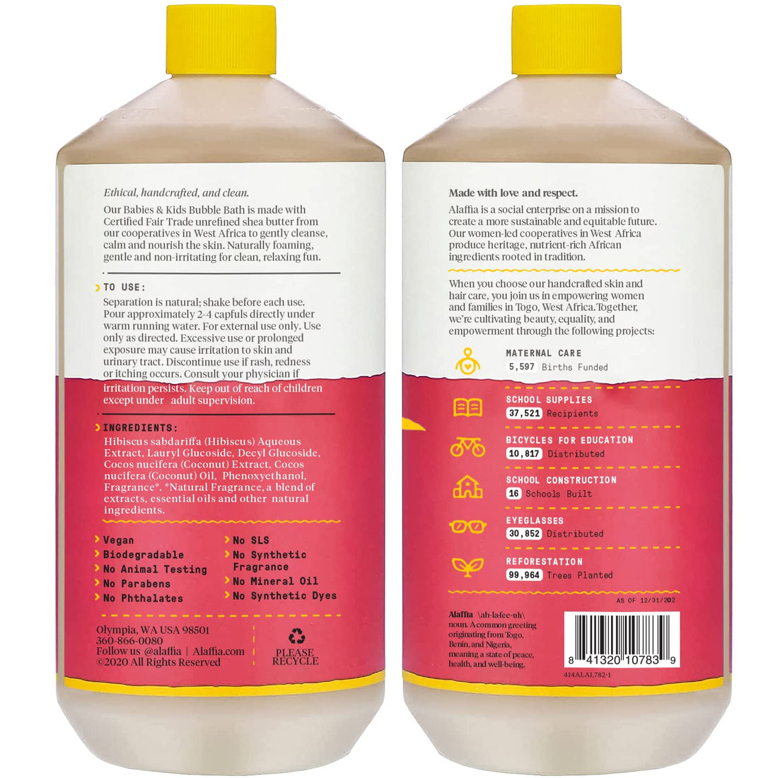 Alaffia Kids Bubble Bath, Coconut Strawberry 32 FZ