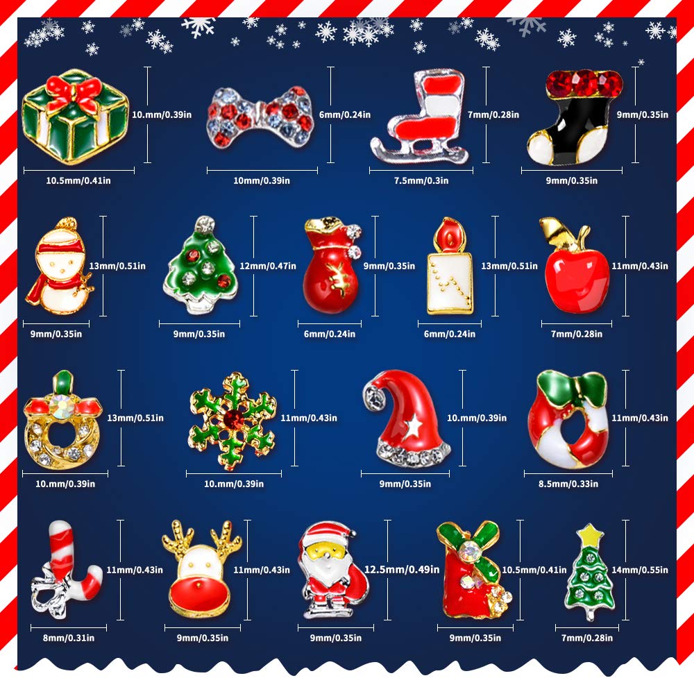 Christmas Nail Rhinestones, Super Valued Over 1500pcs 6 Pots 3D Nail Charms Sequins Alloy Santa Reindeer Snowman Snowflake Garland, Metal Nail Studs Moon flowers Gems Jewelry DIY Nail Art Decoration