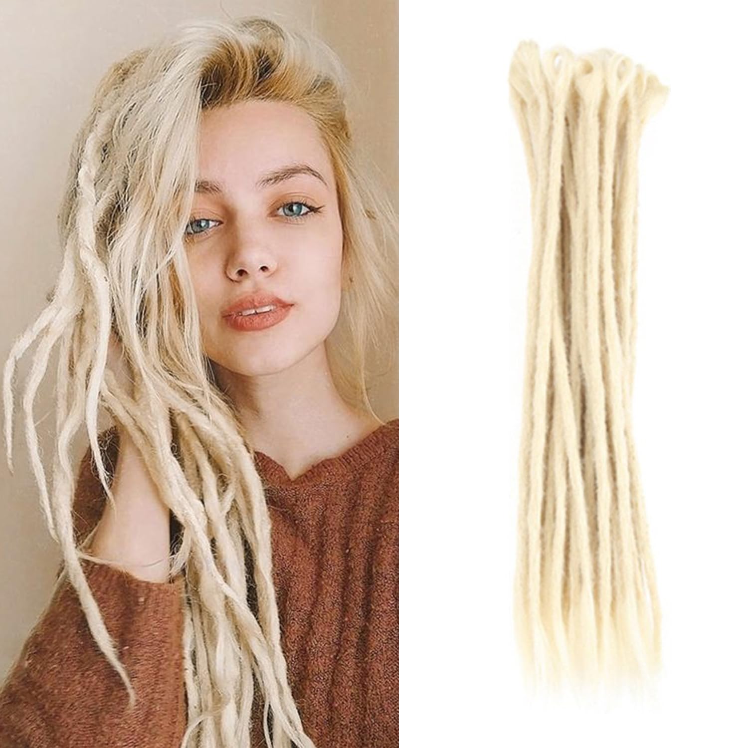 Aosome 20Strands Dreadlocks Extensions 100% Handmade Crochet Bleached Blonde Synthetic Hair Locs Extension Reggae Hair,20Inch