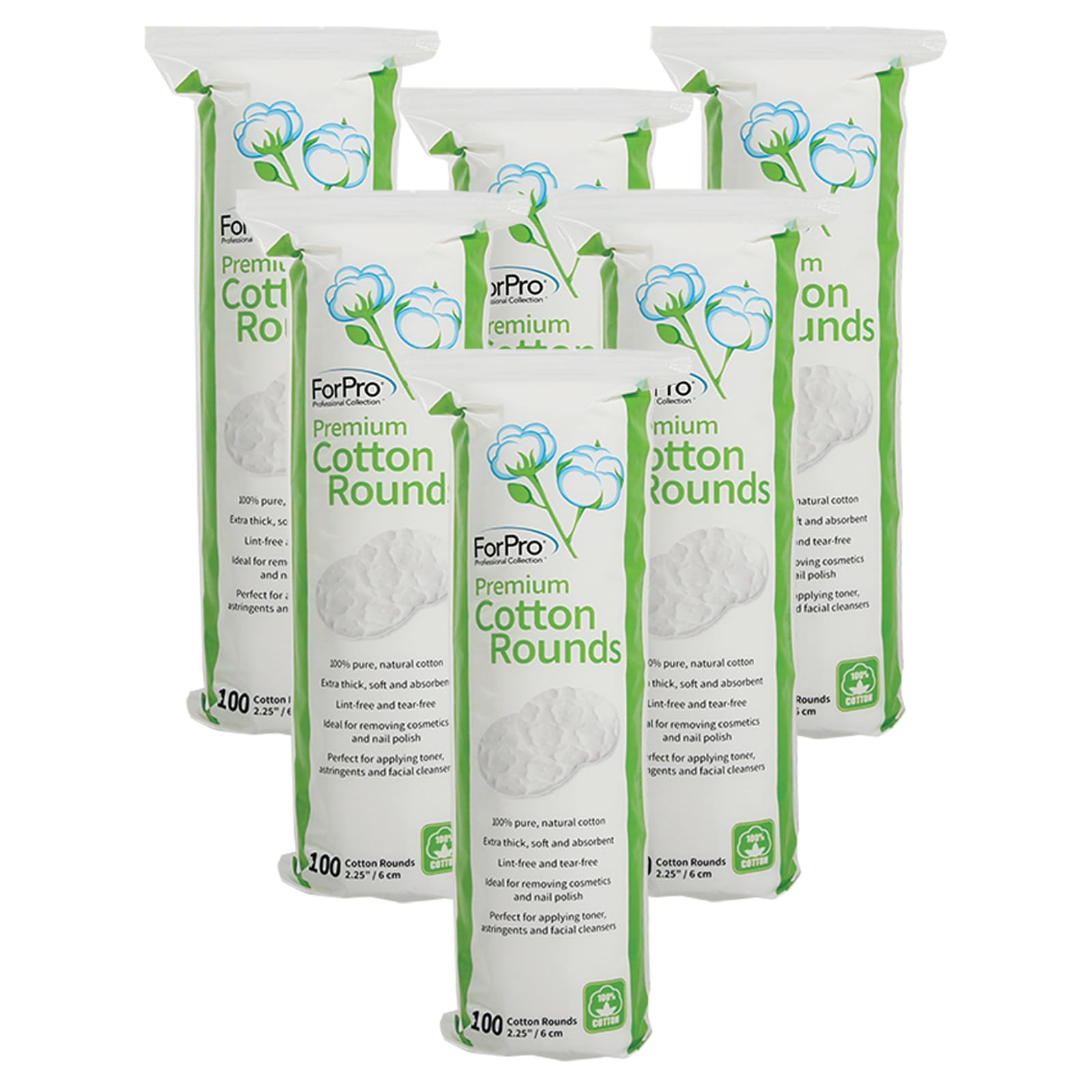 ForPro Premium Cotton Rounds, 100% Cotton, Non-Tearing, Lint-Free, for Cosmetic, Nail, and Personal Use, 2.25ââ‚¬Â, 600-Count (Pack of 6-100 Cotton Rounds)
