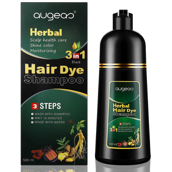 YUOLITA 500ml 3-In-1 Herbal Black Hair Coloring Shampoo, Natural Gray Coverage in 10 Minutes, Long-Lasting 30 Days for Men & Women (16.9 Fl Oz)