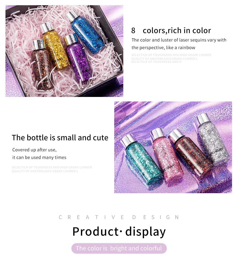 AKARY Body Glitter Gel Nail Hair Body Face Flash Eye shadow Glitter Cream Chunky Glitter Mermaid Scale Sequins Christmas Festival Painting New Year Decoration Makeup (White)