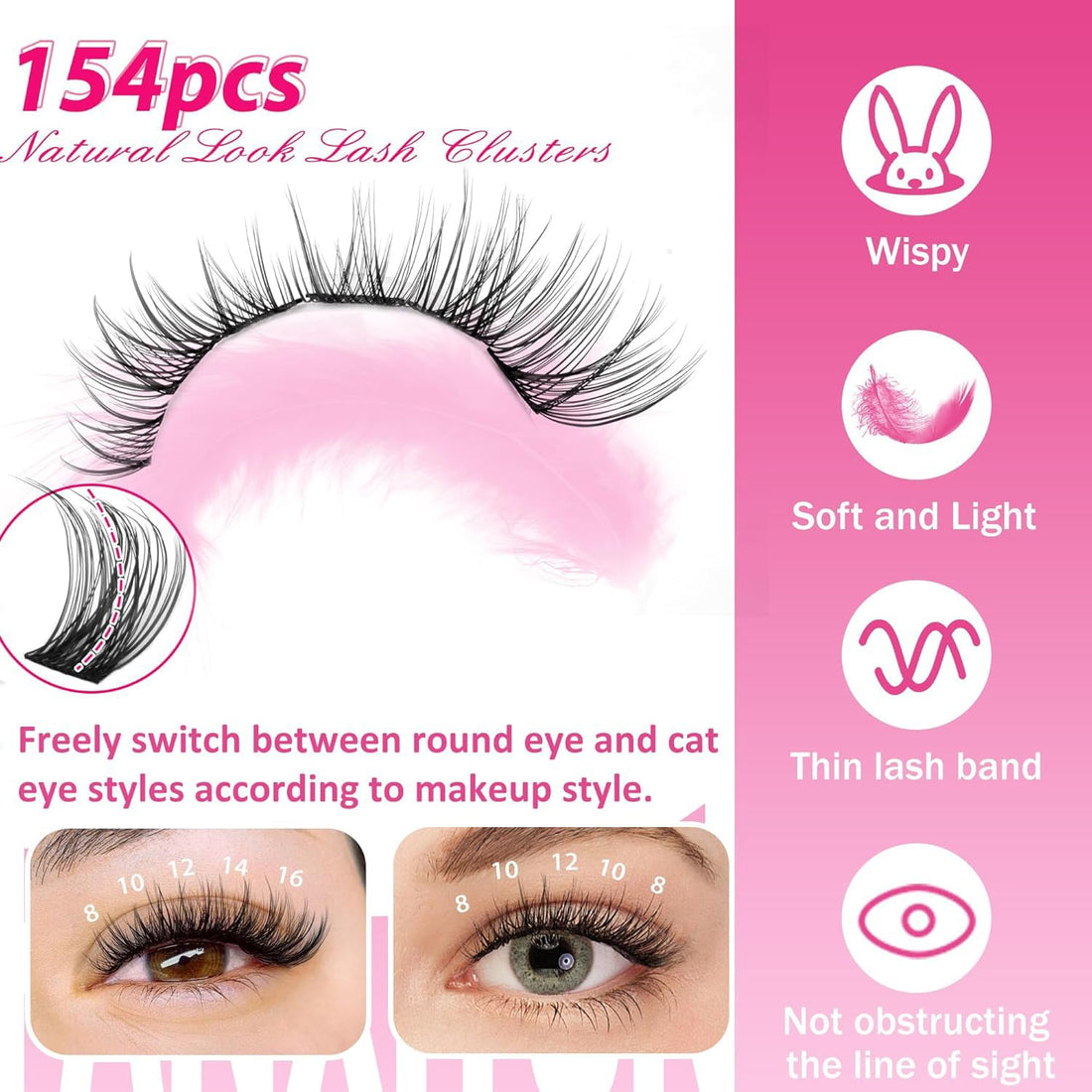 DIY Lash Extension Kit Natural Look Wispy Lash Clusters D 154 pcs Lashes Clusters 8-16 mm Eyelash Extension Kit Lash Bond and Seal Lash Tweezers Individual Lashes Lash Cluster Kit For Beginners