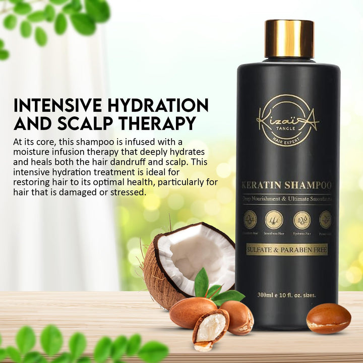KizaiaCare Keratin Hair Treatment | Anti-dandruff Shampoo | Moisturizing - Detangling | Volumizing | Smoothing | Curly Frizzy Hair Protection | Sulfate and Paraben Free | Suitable For All Hair Type