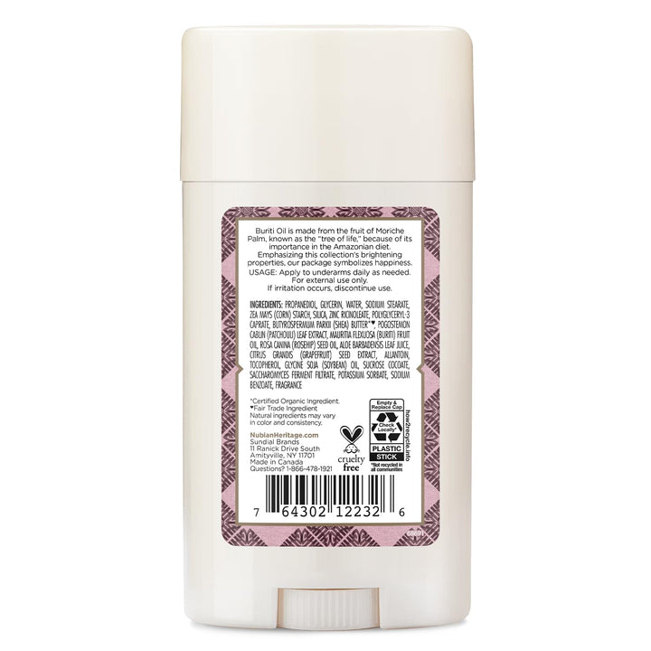 Nubian Heritage Patchouli & Buriti 24 Hour Deodorant Stick, 2.25 Ounce