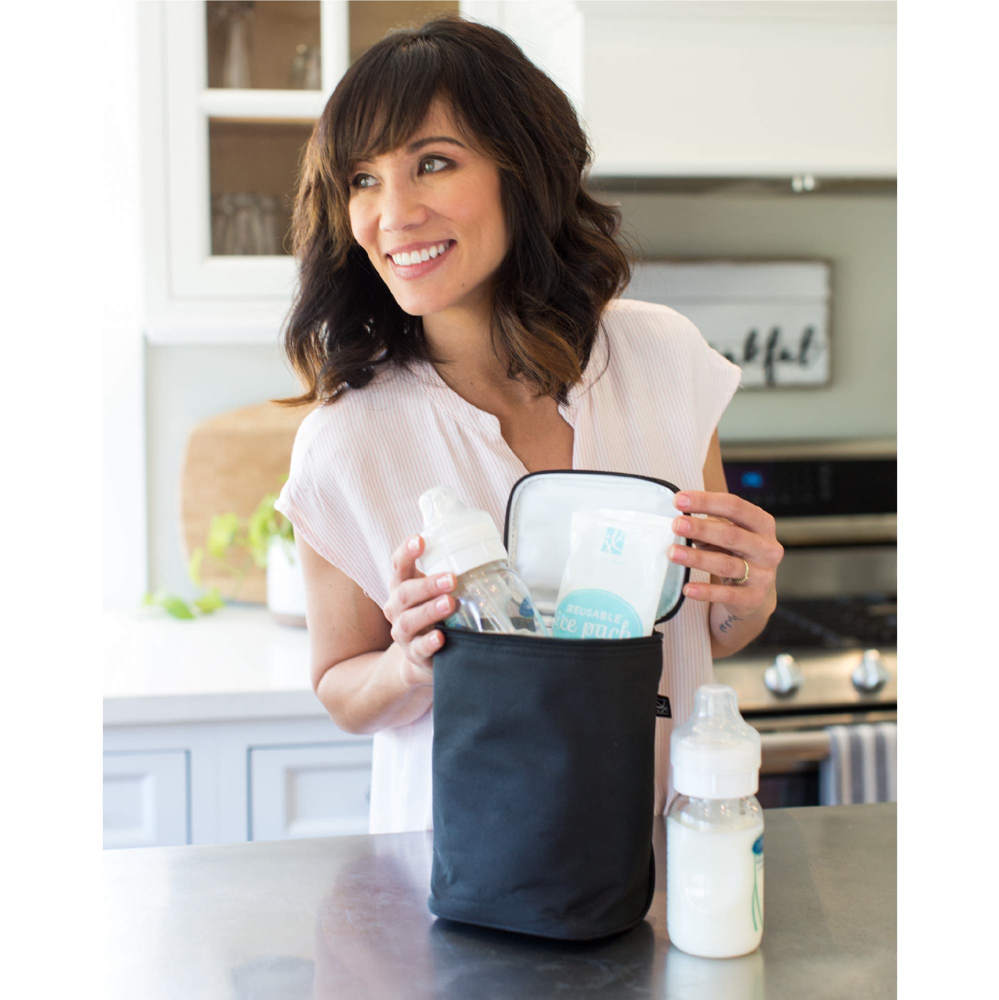 J.L. Childress TwoCOOL Breastmilk Cooler - Double Baby Bottle & Food Bag - Ice Pack Included - Fits 2-4 Bottles - Insulated & Leak Proof Bottle Bag - Breastmilk Cooler Bag for Travel - Black