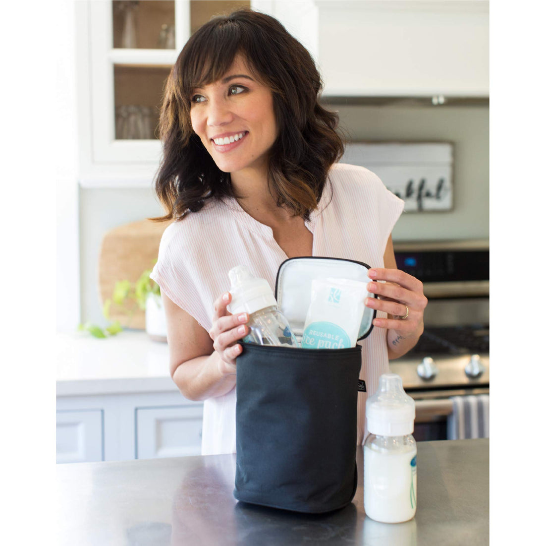 J.L. Childress TwoCOOL Breastmilk Cooler - Double Baby Bottle & Food Bag - Ice Pack Included - Fits 2-4 Bottles - Insulated & Leak Proof Bottle Bag - Breastmilk Cooler Bag for Travel - Black