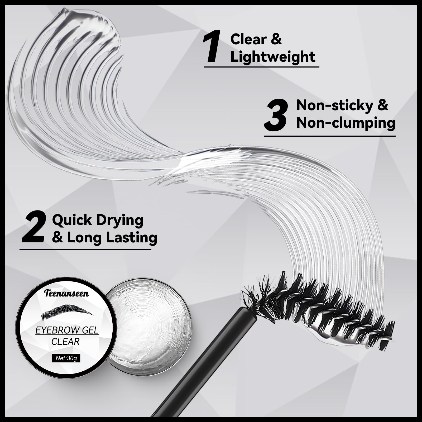 Teenanseen Eyebrow Gel, Long-Lasting Brow Gel for Styling and Sculpting, Waterproof Eyebrow Wax Kit For Holding Brows In Place, Clear Brow Gel Without Residue, Eyebrow Glue for 3D Brow Freeze 1 Pack