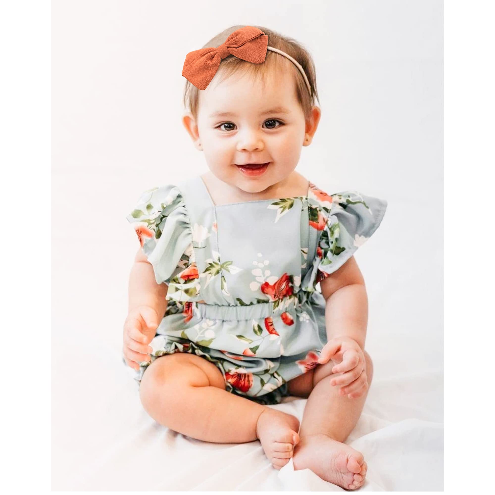 30 Pcs Baby Headbands Infant Girls Hair Bows Nylon Hairbands with Linen Bows Handmade Head Accessories for Newborn Toddlers Kids