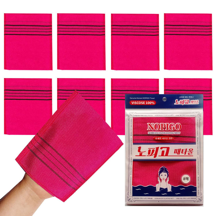 NOPIGO Korean Asian Exfoliating Bath Washcloth Mitt for Remove Dead Skin.Exfoliating Body Scrubber.Exfoliating Gloves for Body Scrub (Red 8)