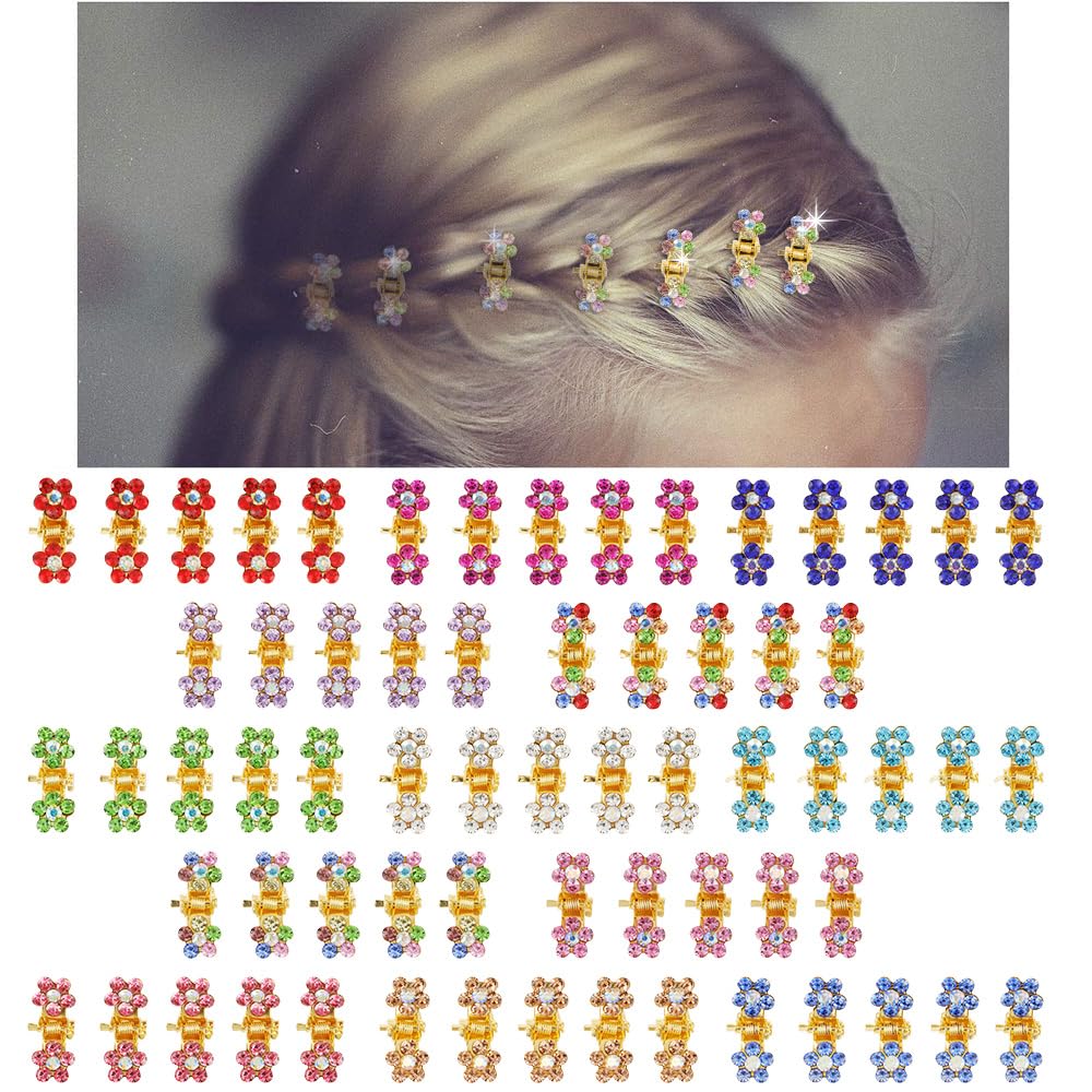 Small Hair Clips Mini Hair Claw Clips No-Slip Grip Jaw Clips Glitter Teeth Clips Rhinestone Hair Clips Metal Clamps Mix Colored Flower Hair Accessories for Girls Women (Gold-13Colors)