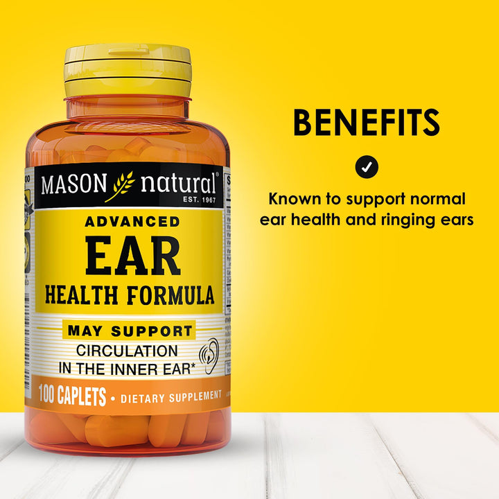 MASON NATURAL Advanced Ear Health Formula - Supports Healthy Circulation in The Inner Ear, Ringing Ears Relief, 100 Caplets