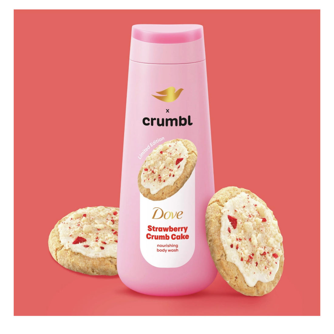 Dove Moisturizing Strawberry Crumb Cake Body Wash & Scrub Combo, 20oz Wash + 15oz Scrub, Limited Edition, Paraben & Sulfate Free, For Body, Improves Skin Texture, Moisturizes