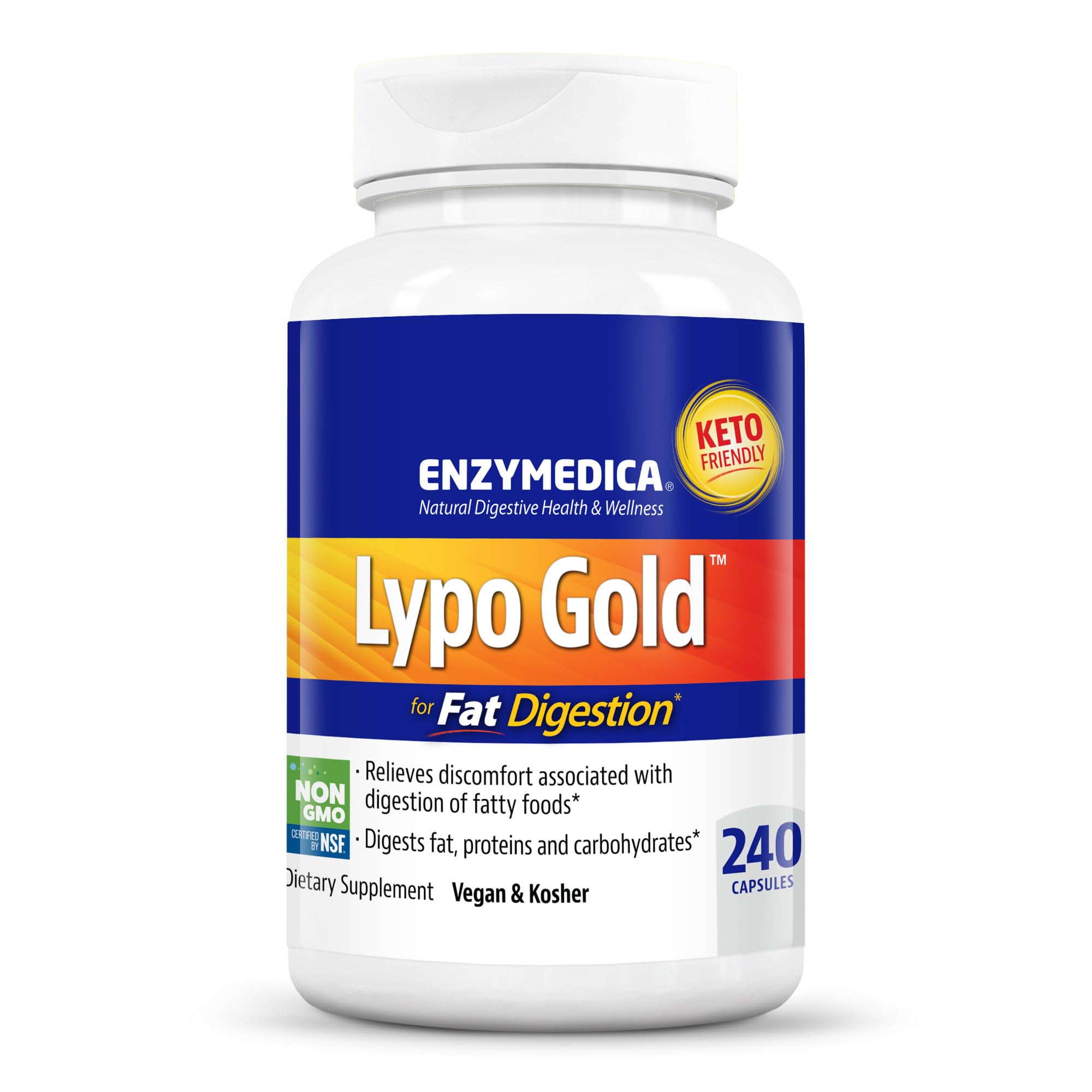Enzymedica Lypo Gold, Digestive Enzymes for Fat Digestion, Offers Fast Acting Gas & Bloating Relief, 240 Count