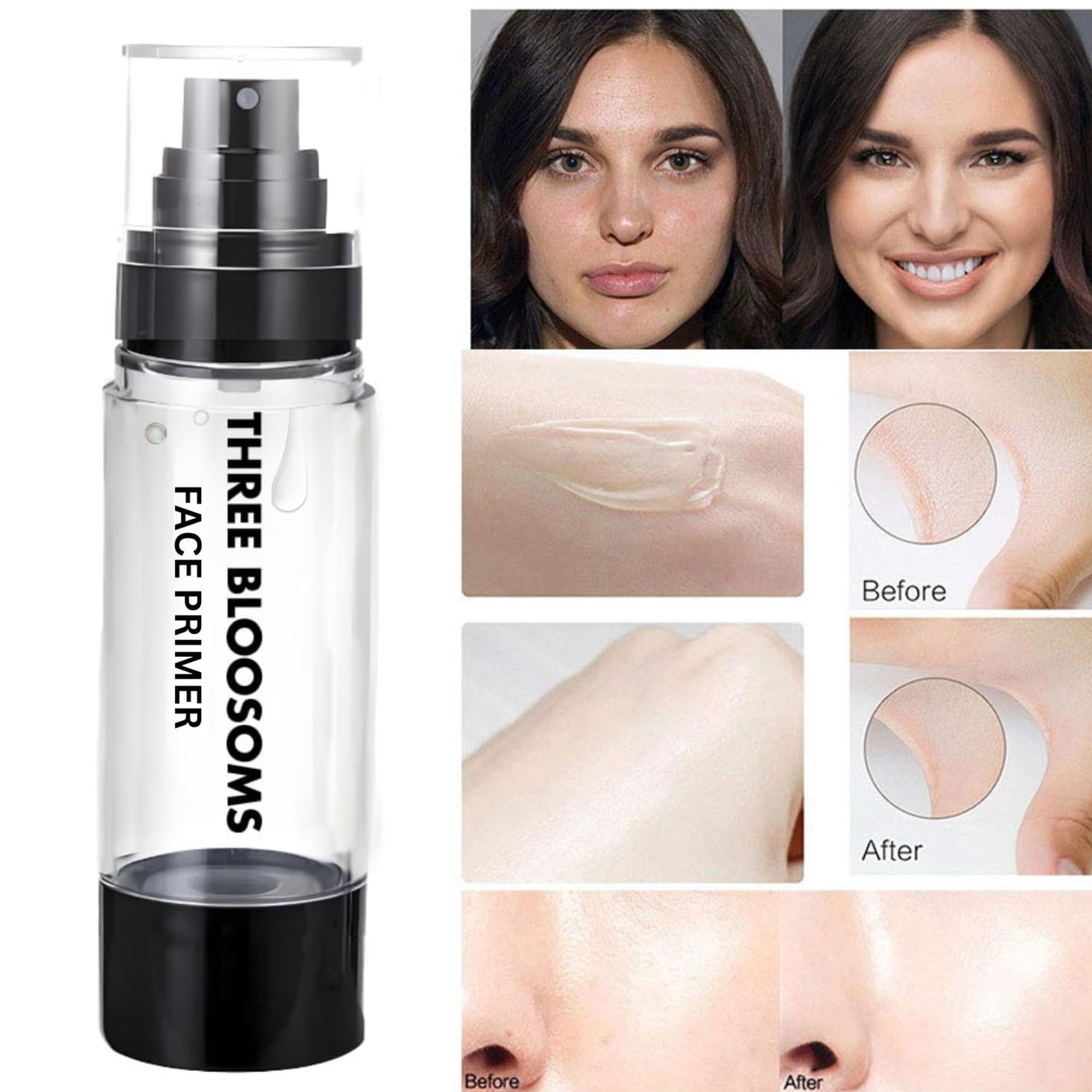 Three Bloosoms Makeup Face Primer | Long Lasting, Anti-wrinkle, Waterproof, Easy to Absorb | gripping primer, Grips Your Makeup upto 24 hours | Moisturizing, Hydrating Power Grip Primer, Pore-refiner