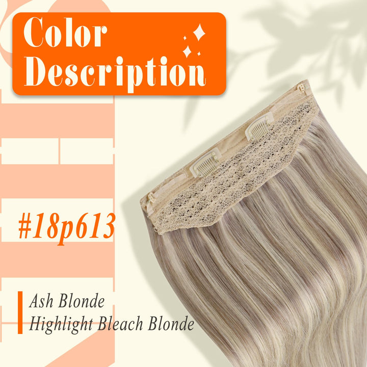 Fshine Invisible Human Hair Extensions 20 Inch Secret Crown Headband Wire in Hair Extension with Removable Clips 80 Gram Layered Wire Hair Extensions Ash Blonde 18 Highlighted Bleach Blonde 613