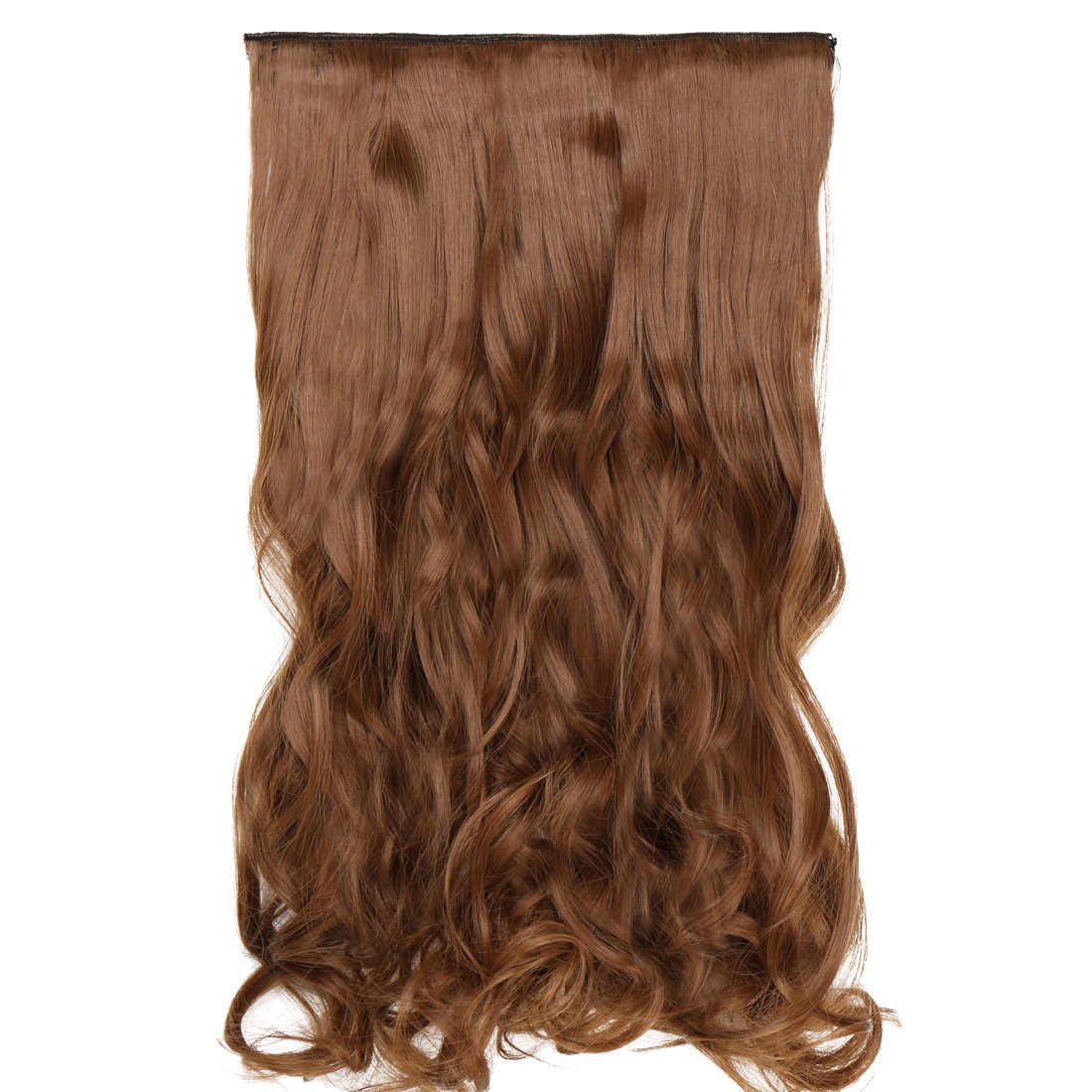 Clip in / on Hair Extension 5 Clips One Piece Full Head Hairpiece Synthetic Heat-Resistant Hair For Party/Halloween For Women Girls Teen (27curly,light brown)