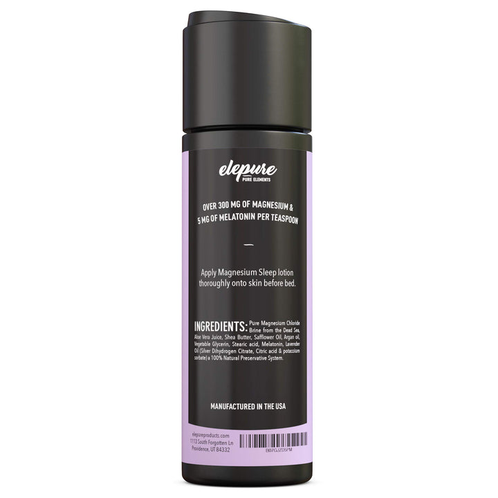 Elepure Pure Elements Magnesium Sleep Lotion with Lavender and Melatonin - Topical Application Night Cream- High Potency - Organic Materials - Large Size - Great Value - 8 fl. oz