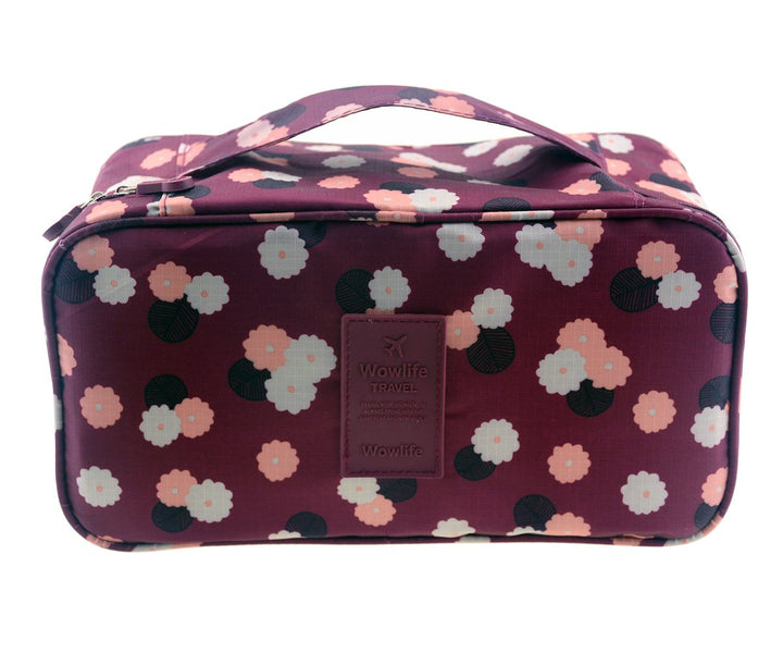 Flower-Red: Wowlife Fashion Portable Multi-Functional Travel Organizer Cosmetic Make-Up Bag Luggage Storage Case Bra Underwear Pouch (Flower-Red)