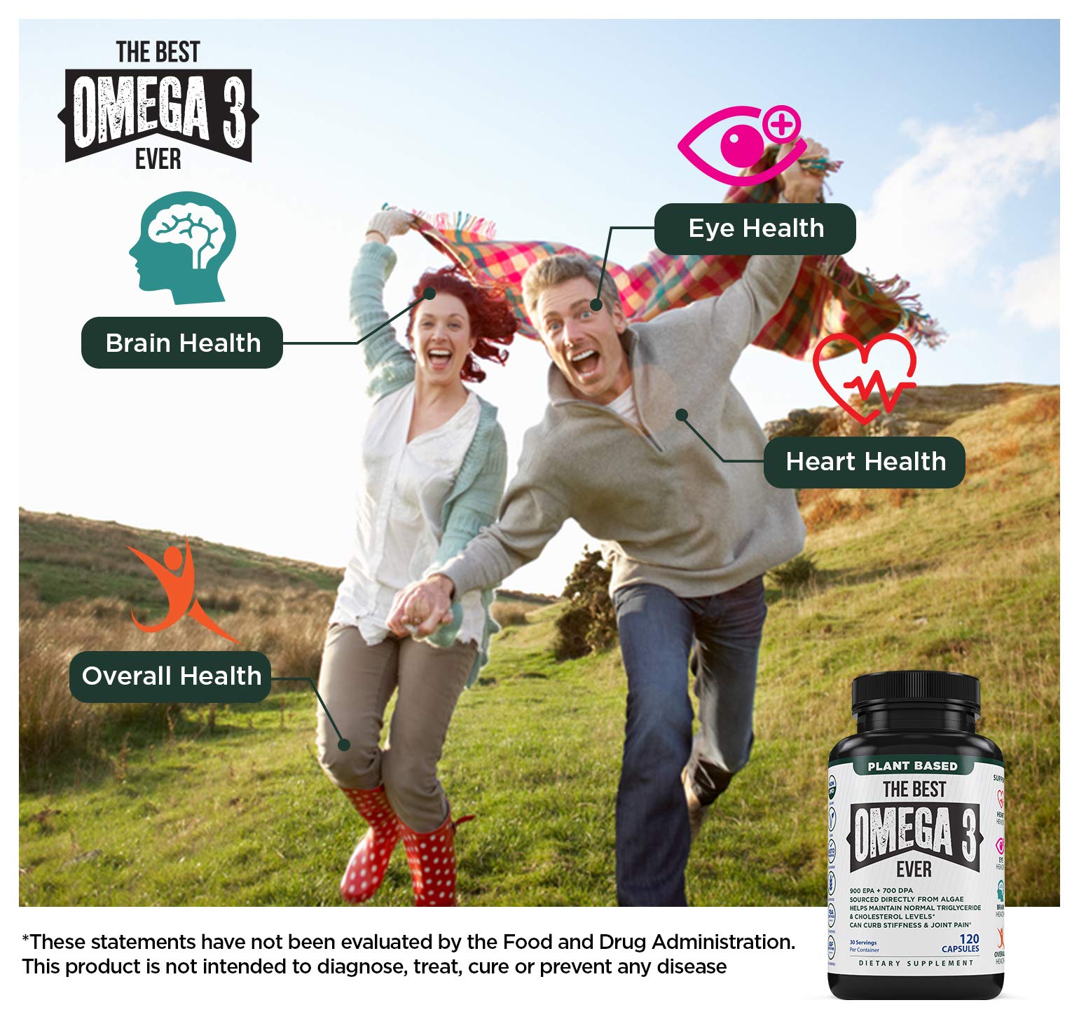 The Very Best Vegan Omega 3 Supplement - 120 Capsules - Vegan Algae Omega 3 Vegetarian Supplement - Plant Based Fish Oil Alternative - Vegan EPA DHA Supplement - Made in The USA - Heart Stress Relief