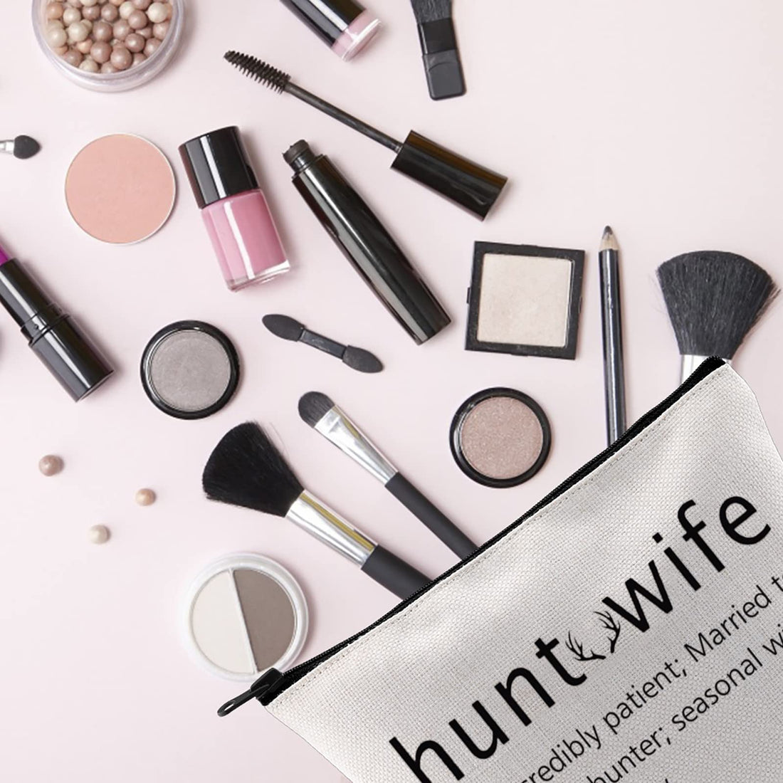 TSOTMO Hunt Wife Gift Hunting Zipper Pouch Hunting Wife Makeup Bag Hunting Season Gift for Hunter, Beige, Hunt Wife