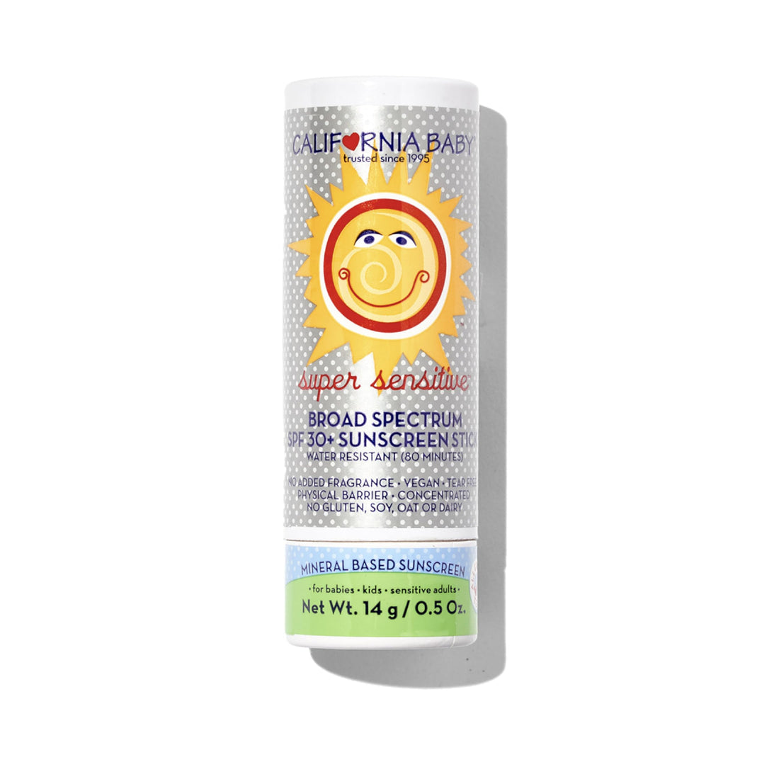 California Baby Super Sensitive SPF 30+ Sunscreen Stick | Broad Spectrum | Unscented Hypoallergenic Mineral Sunscreen | Titanium Dioxide | 14g / 0.5oz
