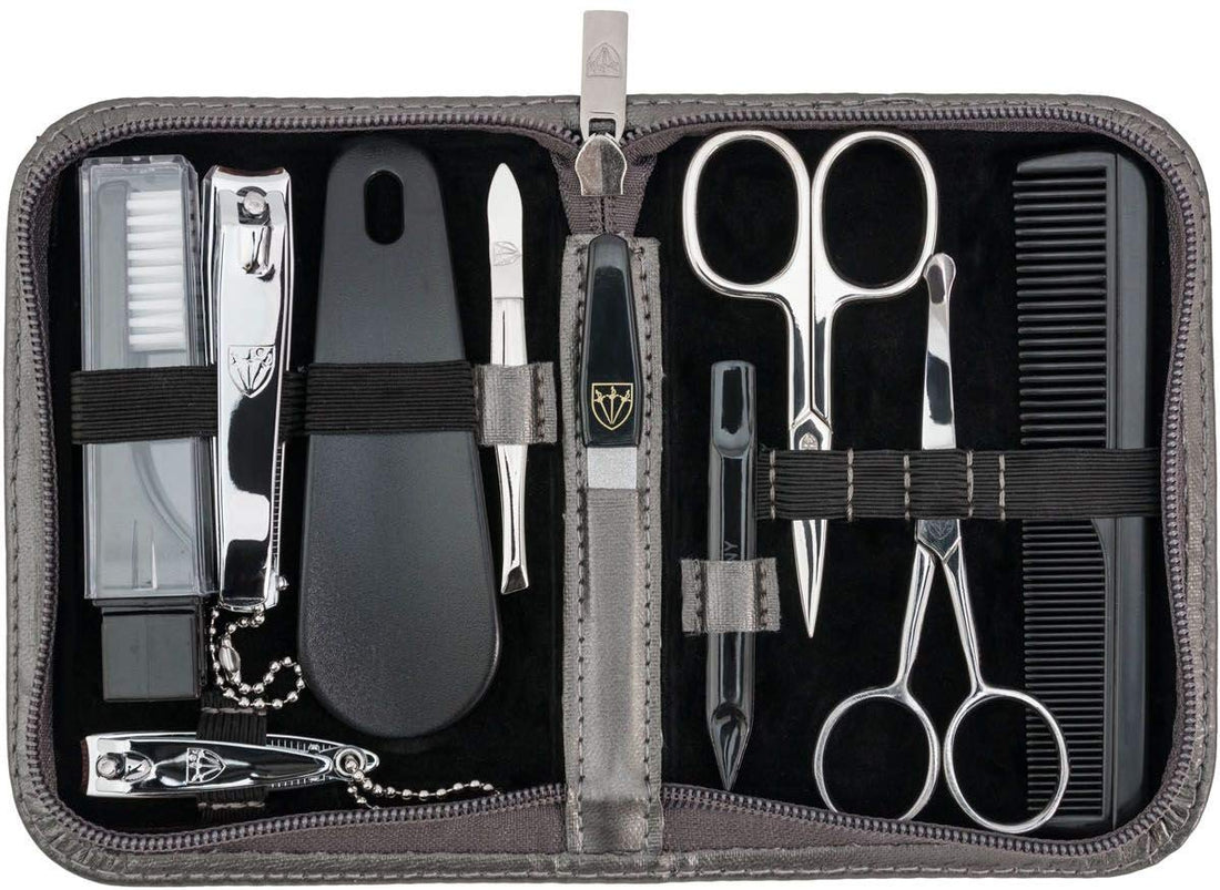 THREE SWORDS | Exclusive 10-Piece MANICURE - PEDICURE - GROOMING - NAIL CARE set / kit / case | VARIOUS DESIGNS | basic-standard quality (001603)